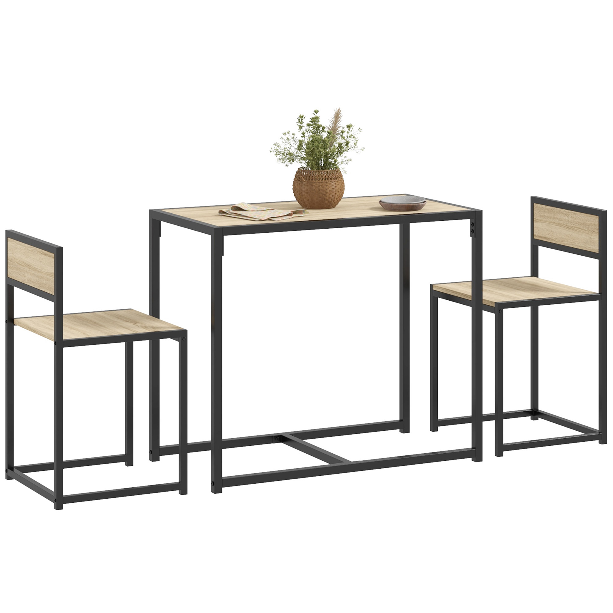 Small Oak Dining Table Set for 2 with Stools