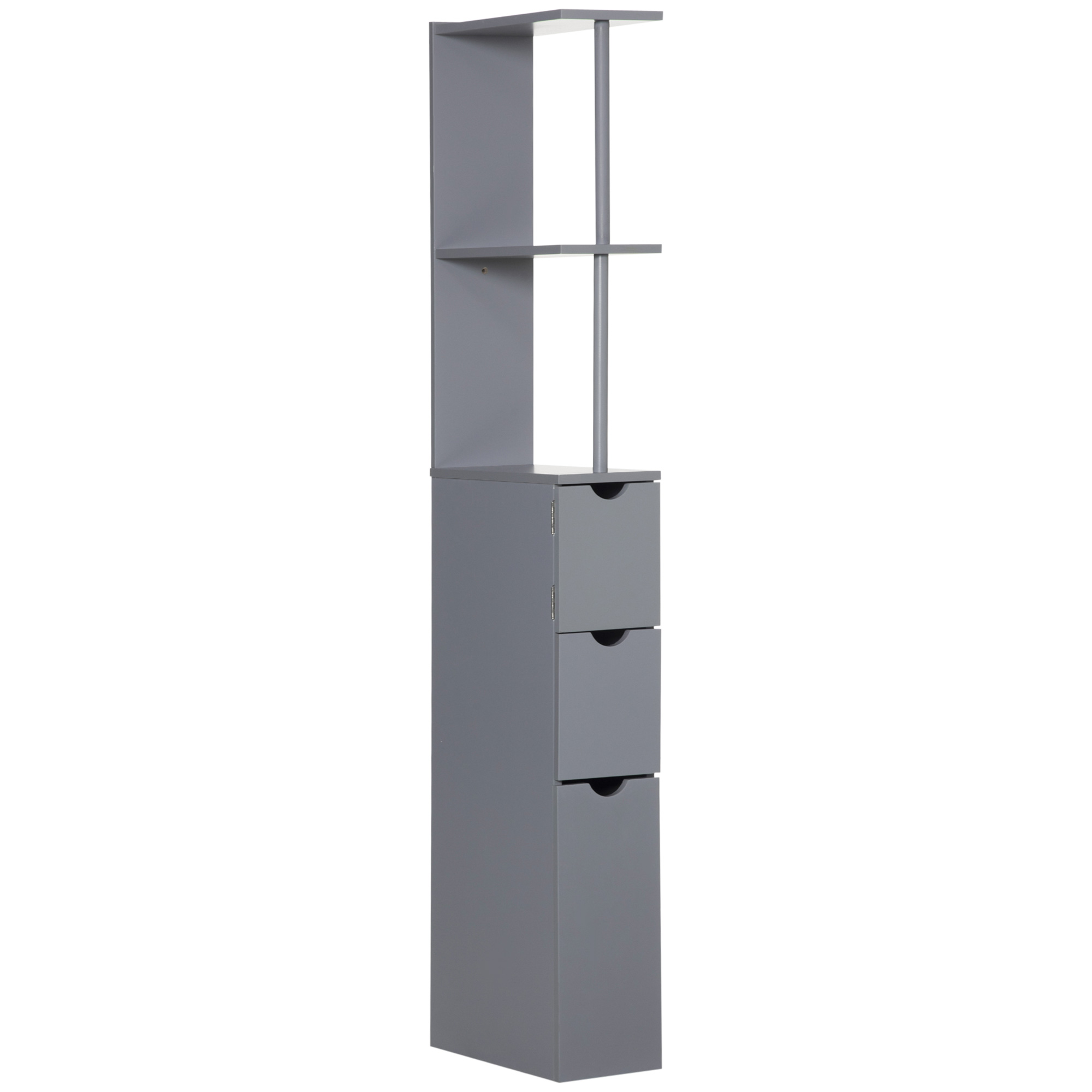 Grey MDF Tall Bathroom Storage Cabinet with Shelves and Drawers