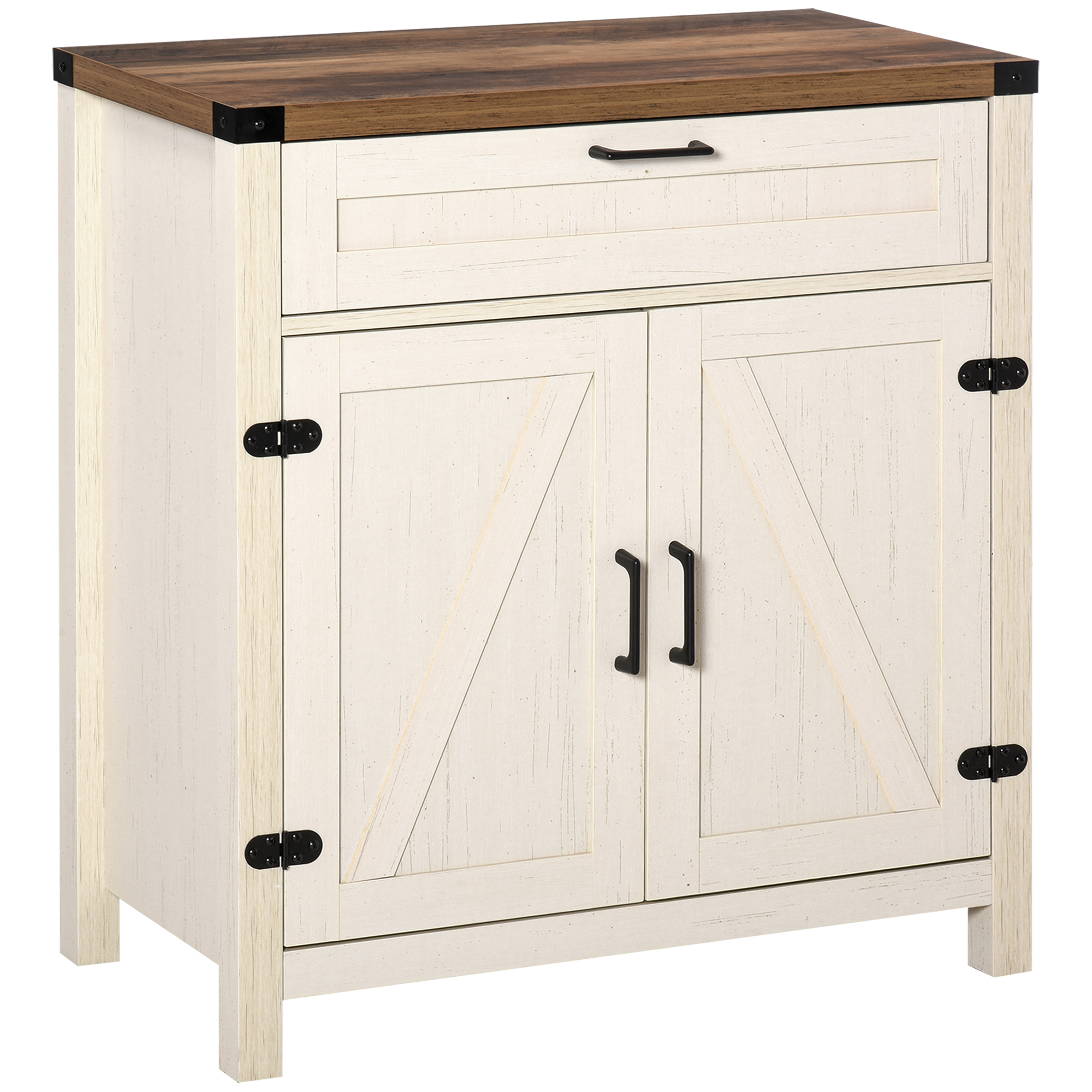 White Farmhouse Sideboard Buffet Cabinet with 2 Barn Doors