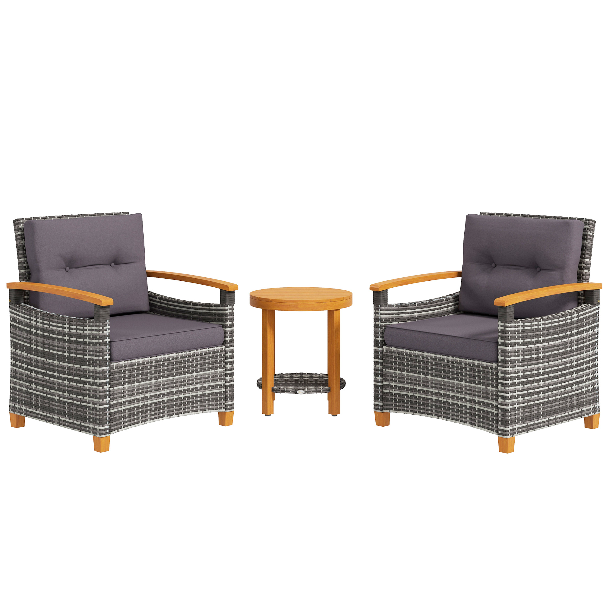 Gray Rattan Patio Bistro Set with Cushions