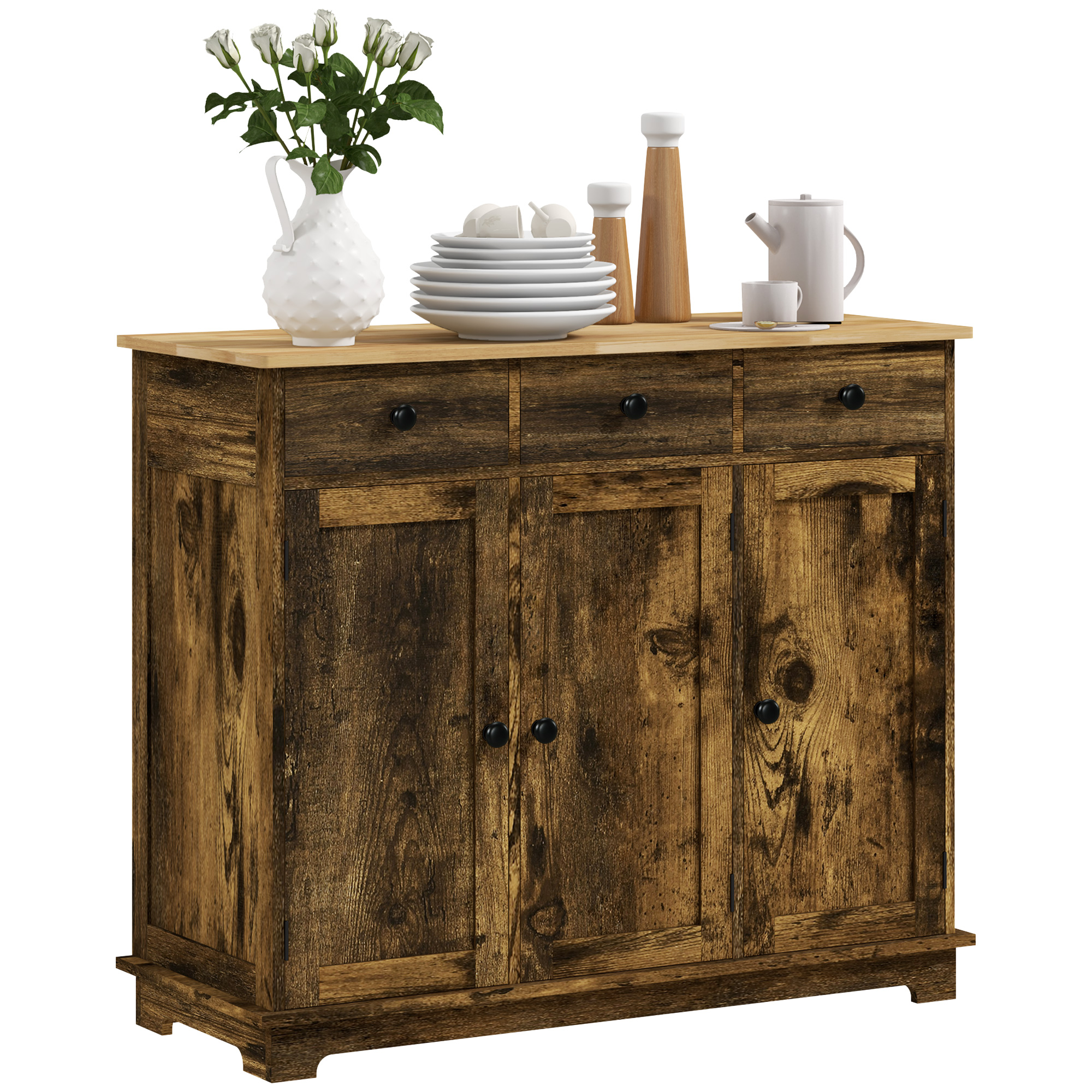 Rustic Brown Wood Sideboard Cabinet - 3 Drawers