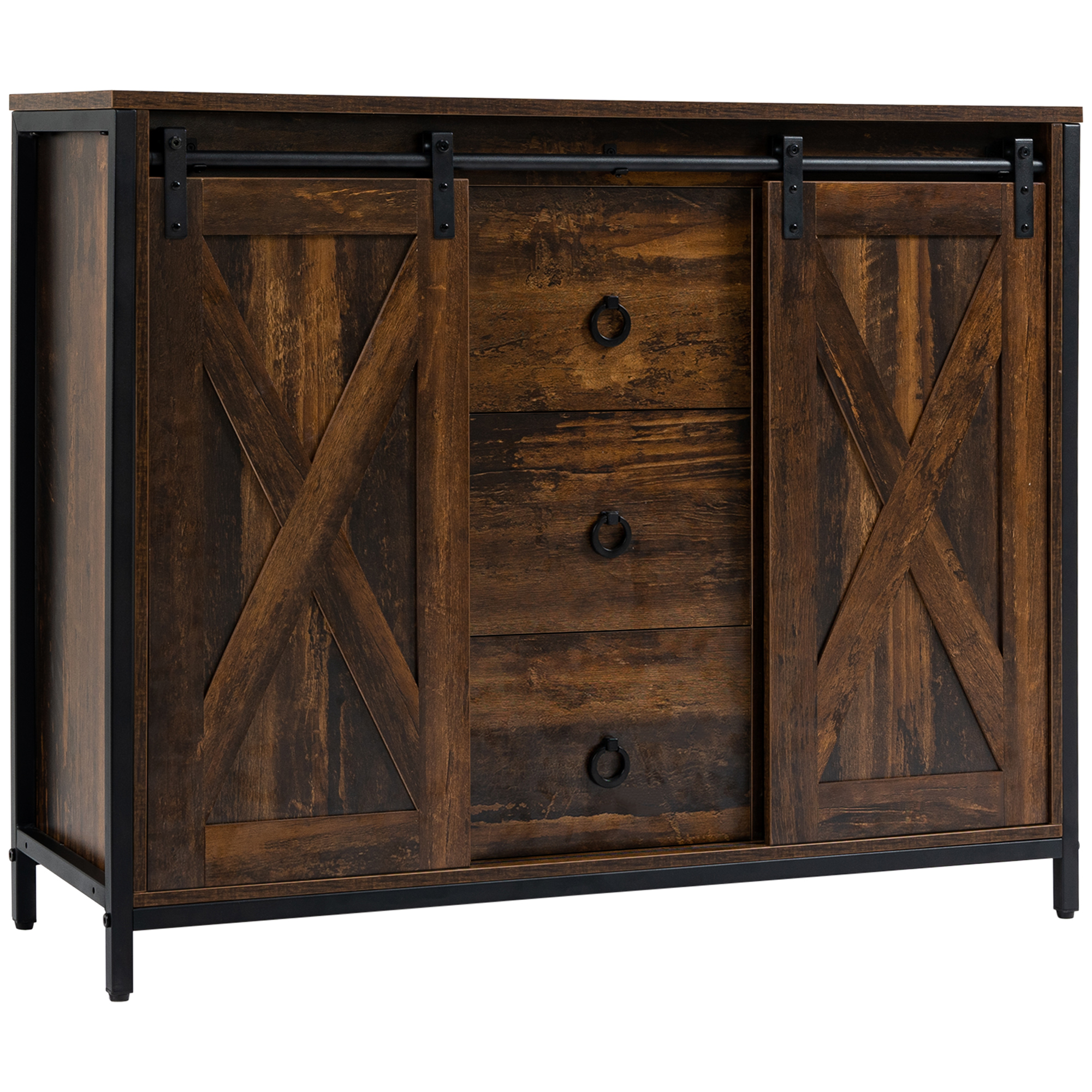Rustic Farmhouse Buffet Cabinet with Sliding Doors and Storage