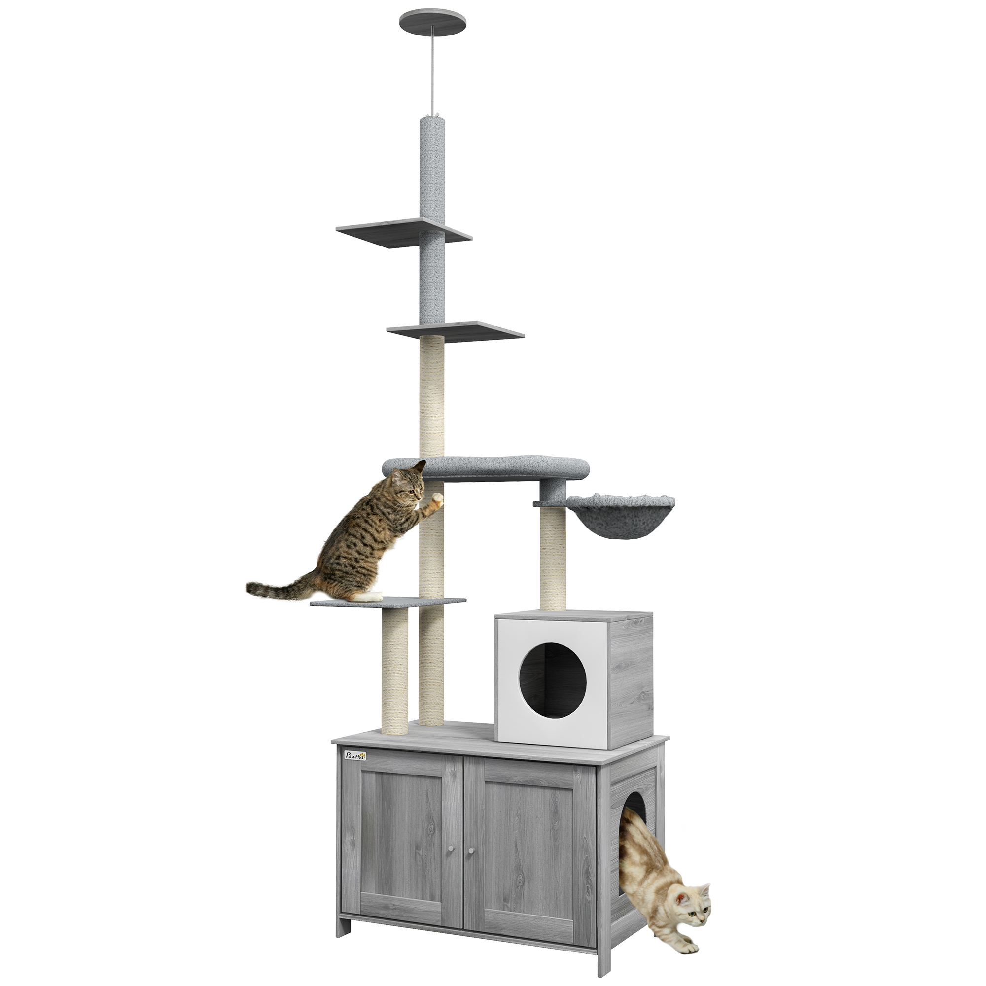 Grey Cat Tree with Litter Box - 2 in 1 Condo