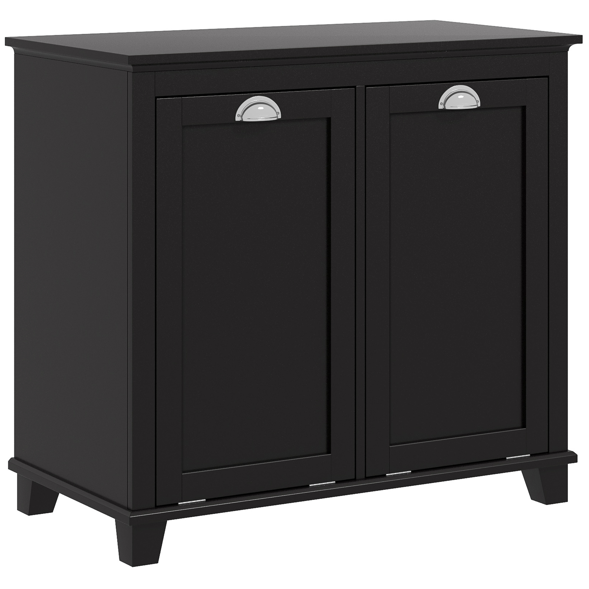 Black MDF Dual Tilt-Out Laundry Hamper Cabinet for Bathroom Storage