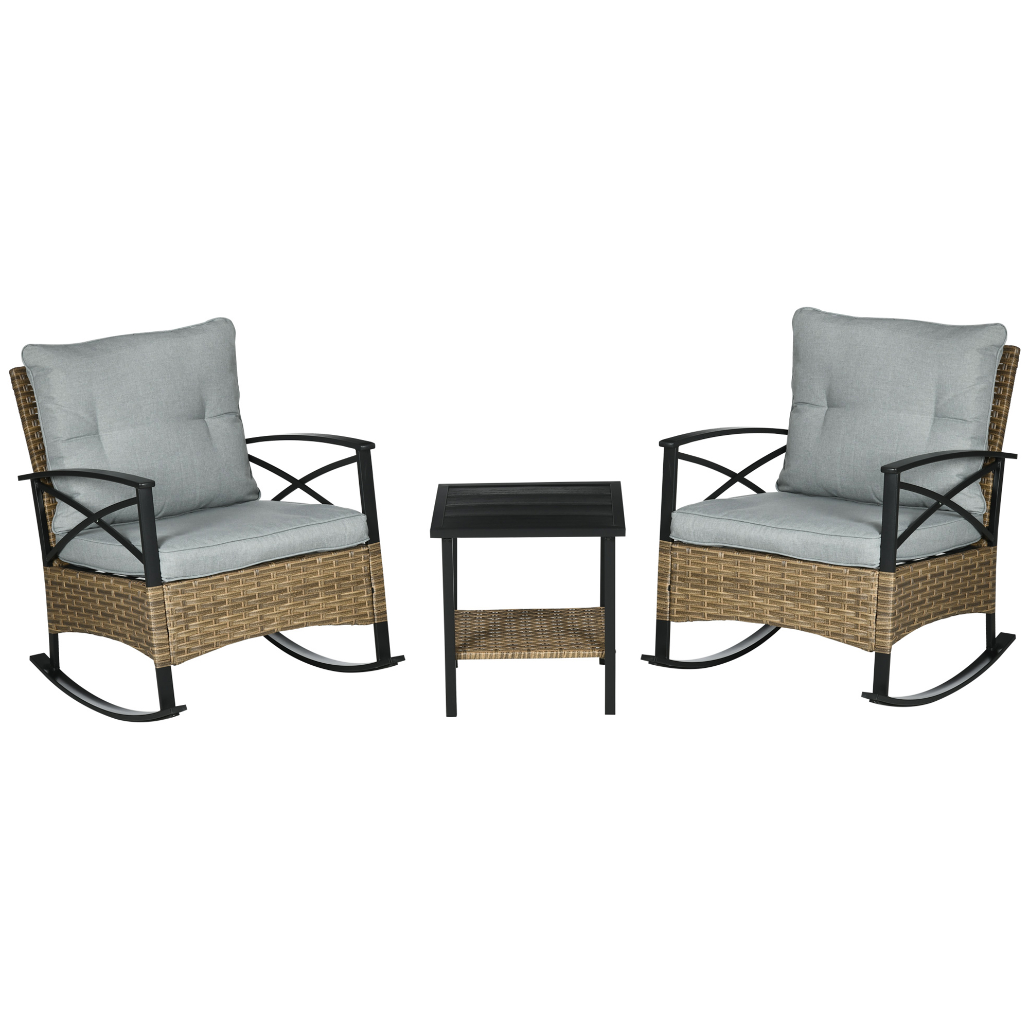 Gray Steel Patio Rocking Chair Set with Coffee Table
