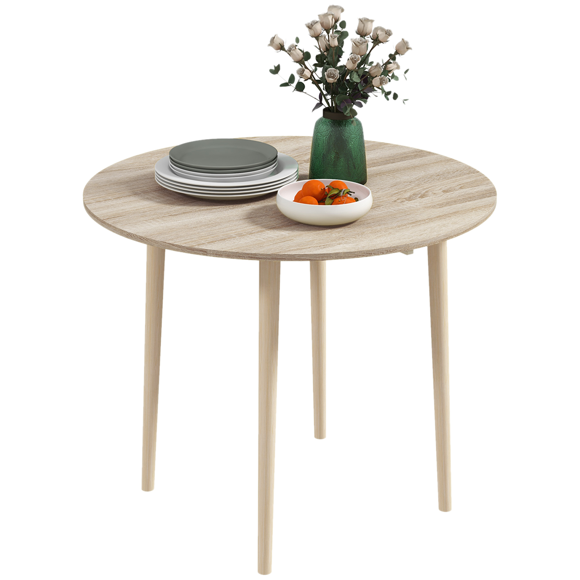 35 Inch Round Drop Leaf Dining Table - Oak