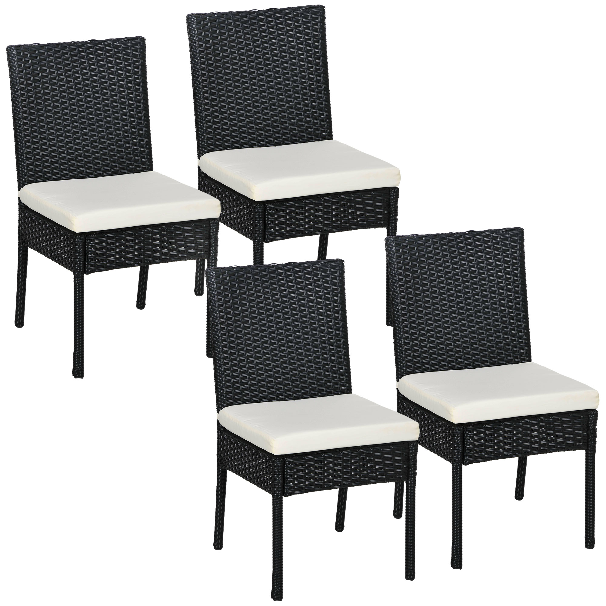 Cream White PE Rattan Patio Dining Chairs - 4 Chairs