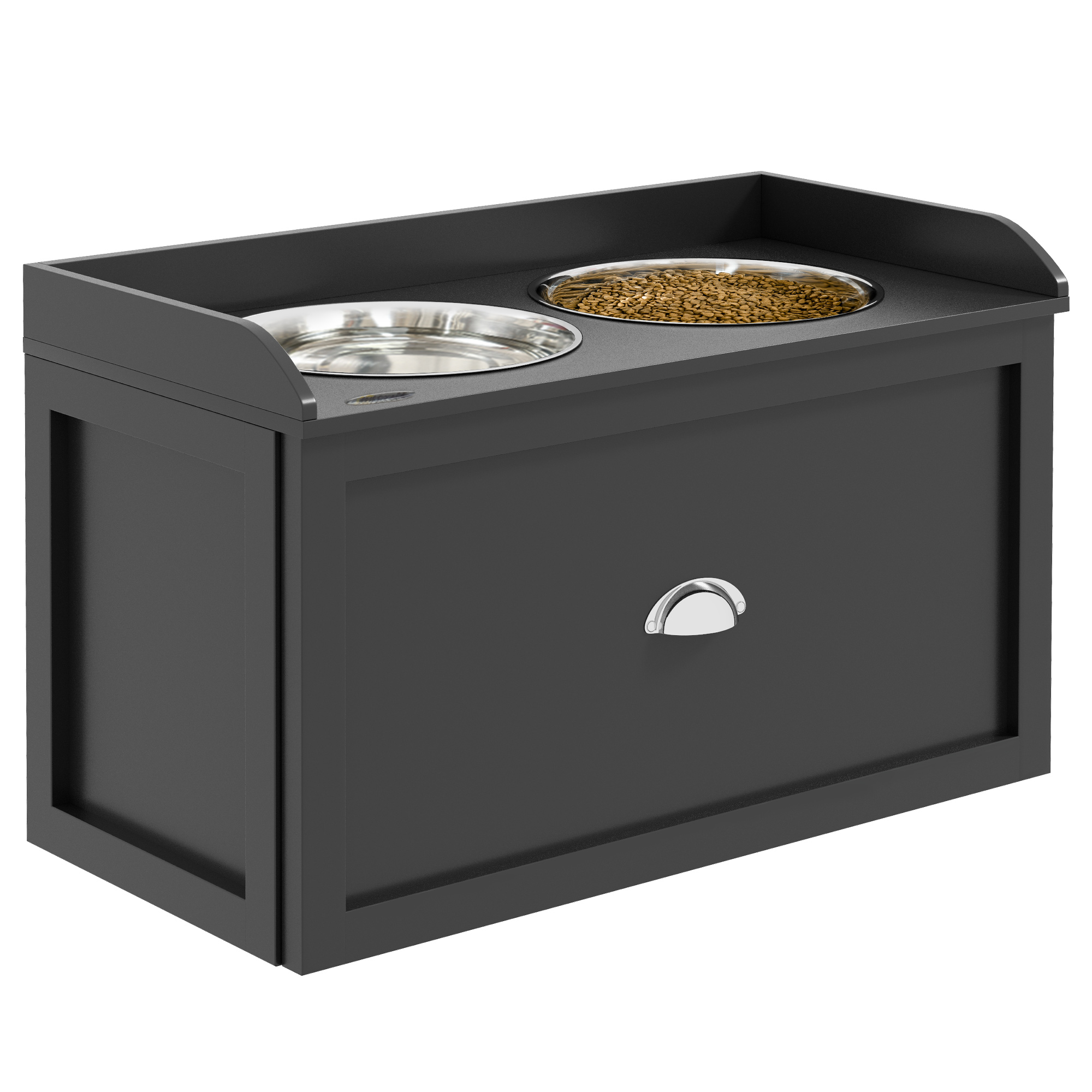 Large Dog Food Station with Storage Drawer - Black