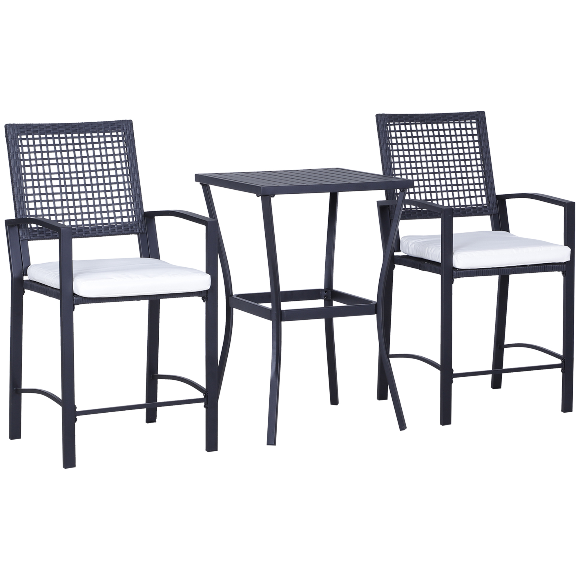 Black Steel Patio Bar Set with Cushioned Chairs