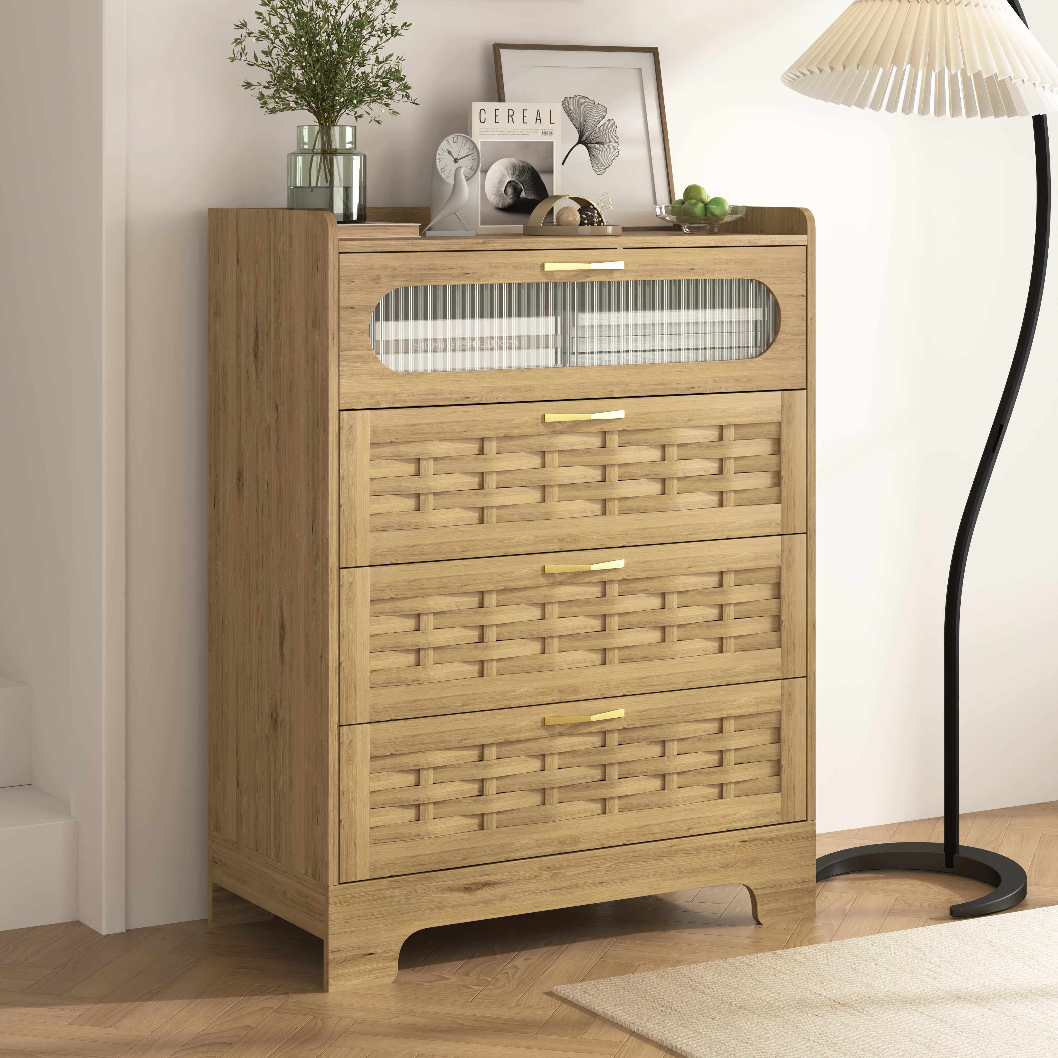4 Drawer Farmhouse Dresser - Wood Bedroom Storage
