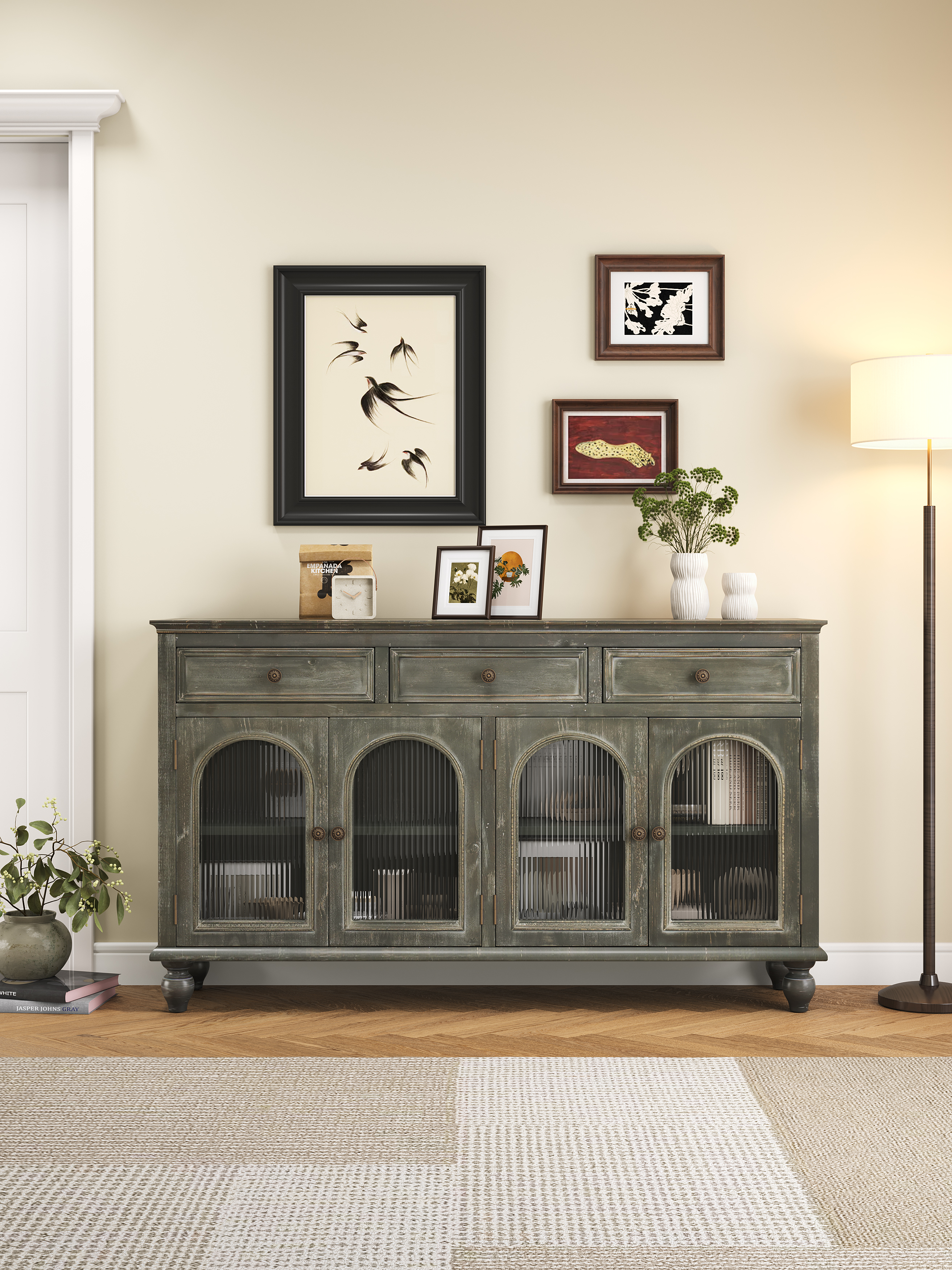 Black Gray Farmhouse Accent Chests Dining Room Storage