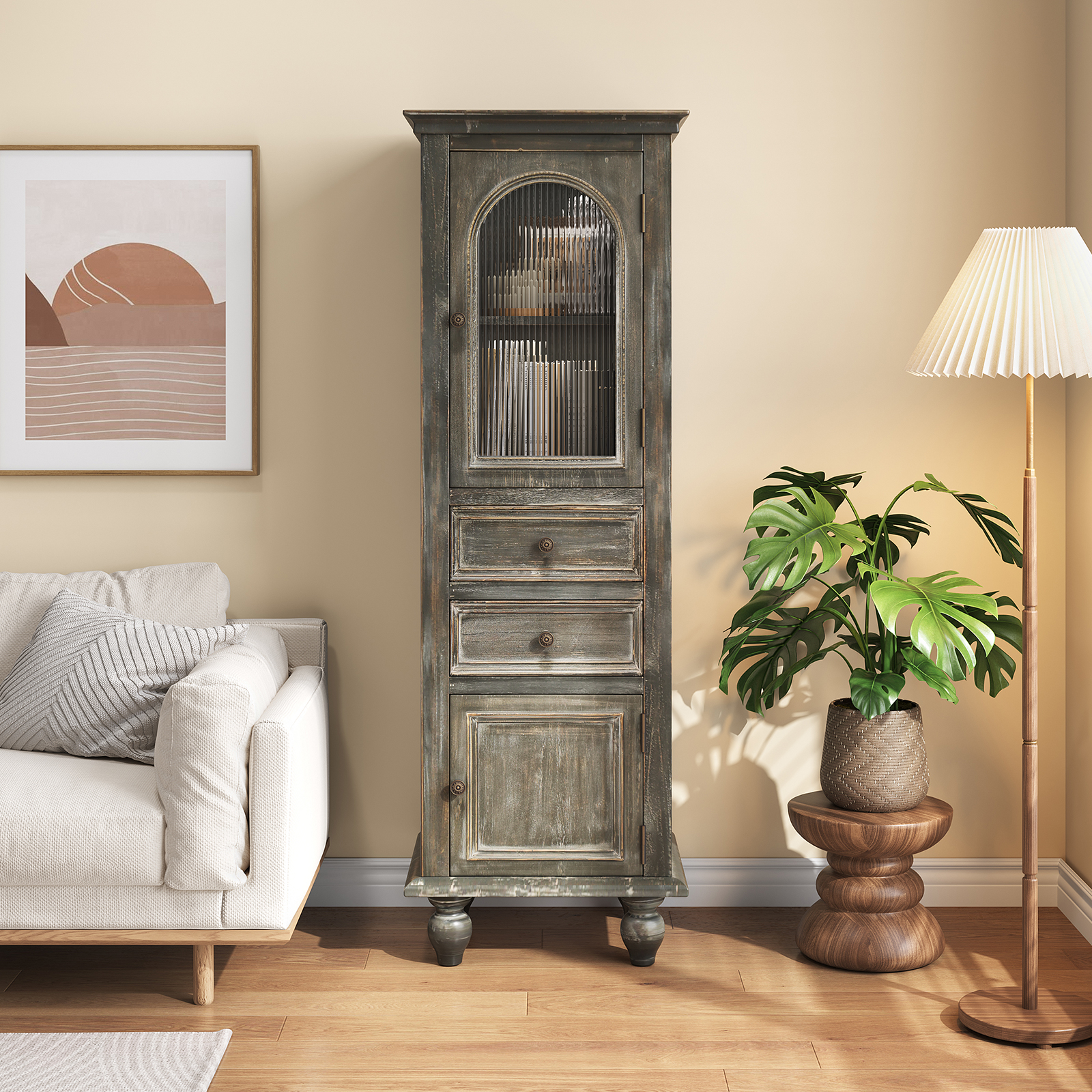 Black Gray Farmhouse Accent Chests – Tall Narrow Storage Cabinet