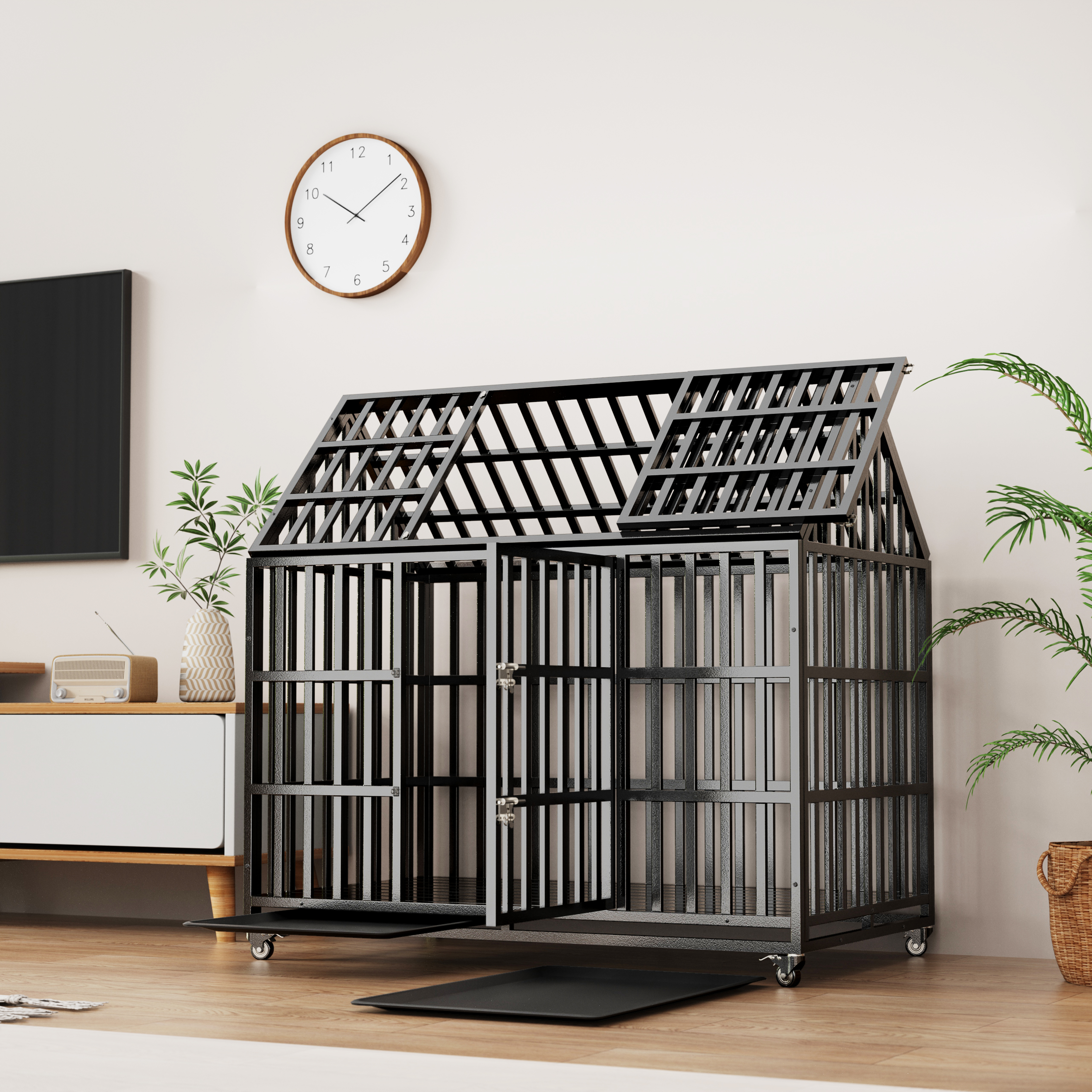 Large Black Dog Crate 55" Heavy Duty Metal Kennel