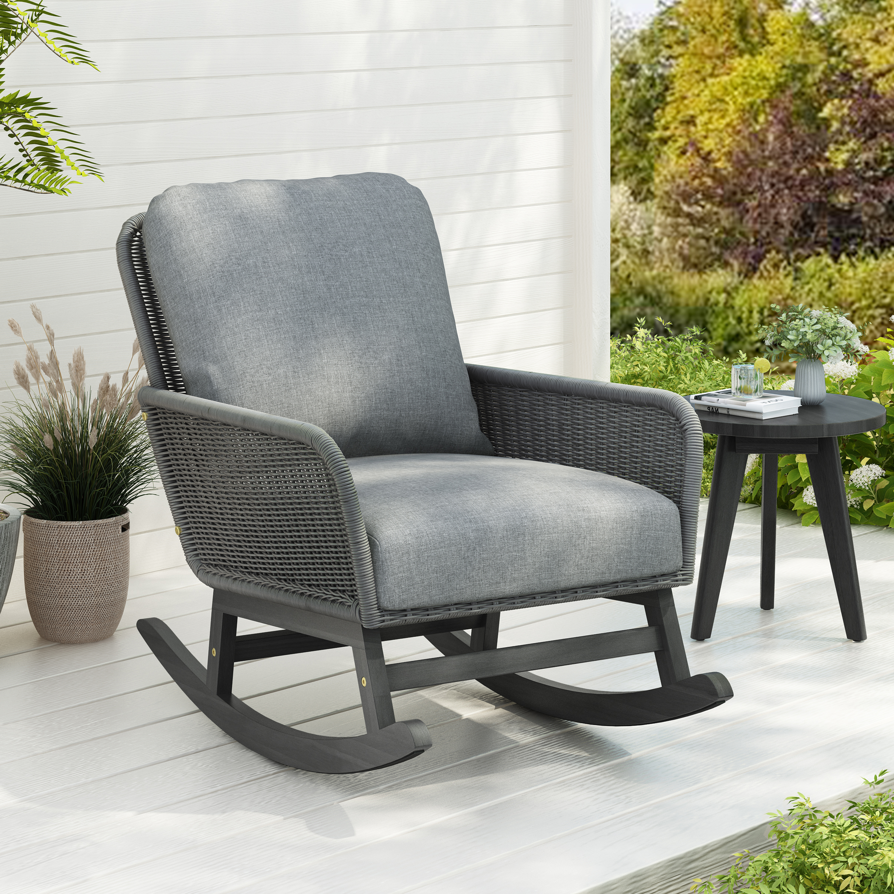 Gray Wicker Rocking Chair - Patio Seating