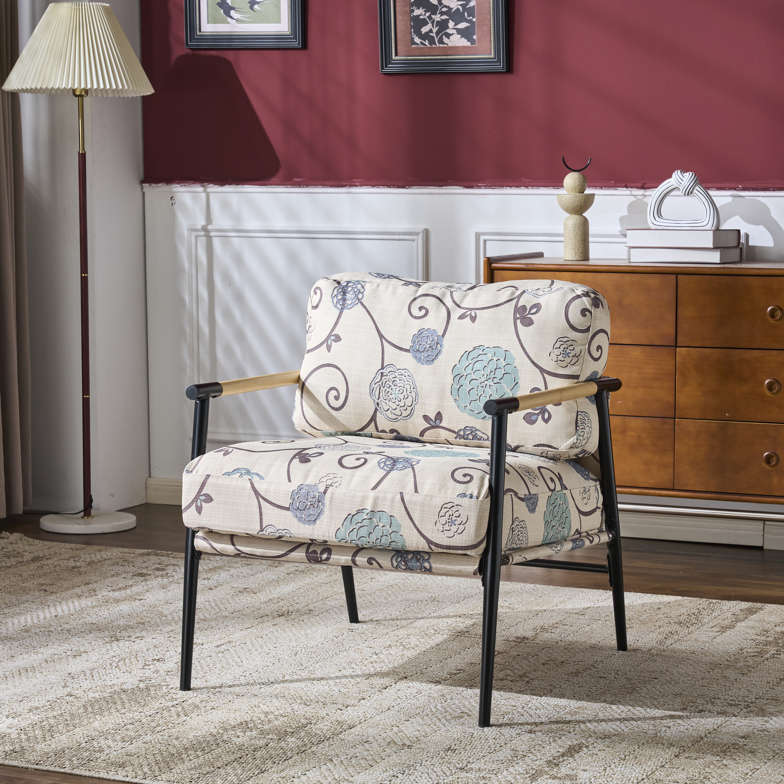 White Multi-Color Accent Chair - Modern Armchair with Wood & Steel