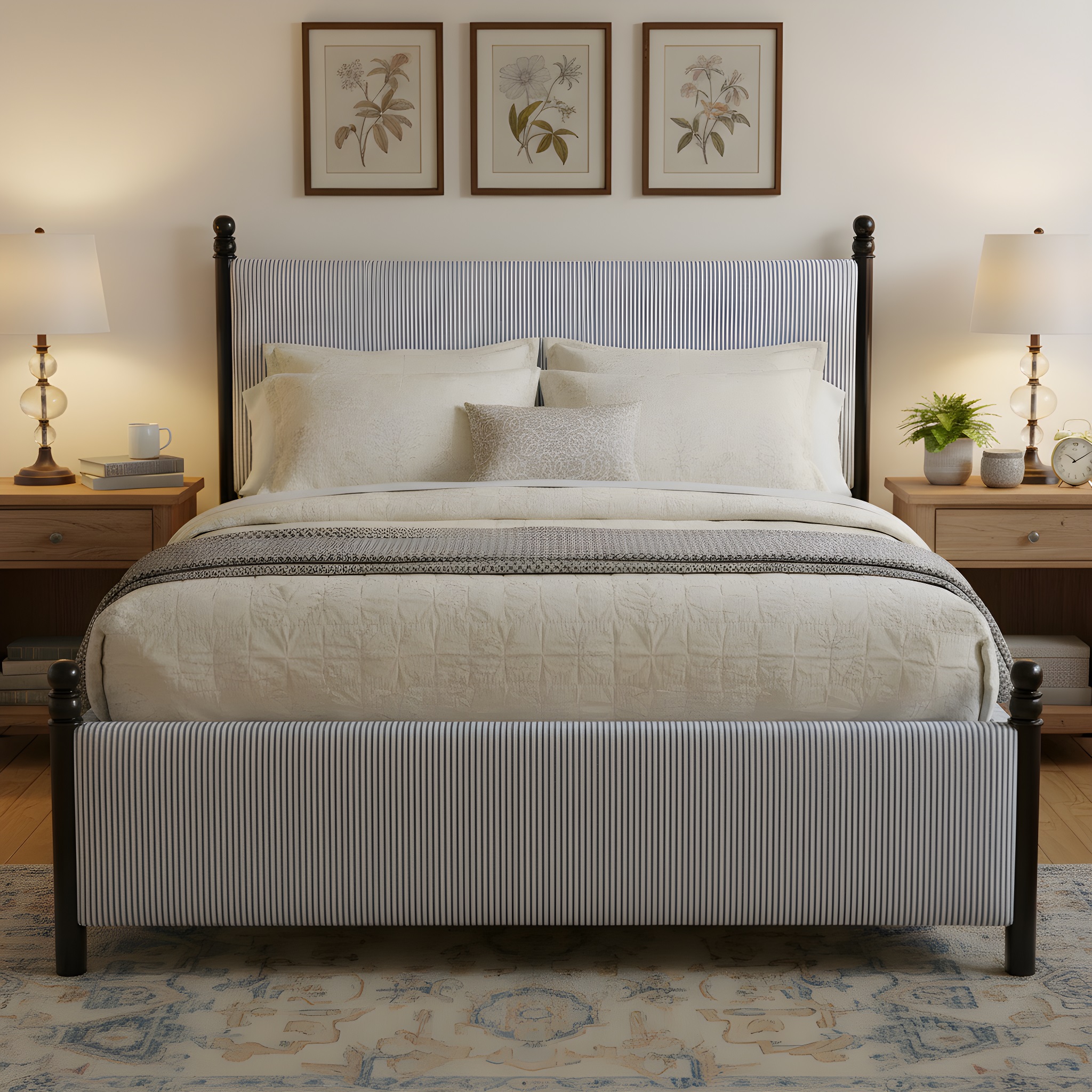 King Size Striped Bed Frame - Black Blue White