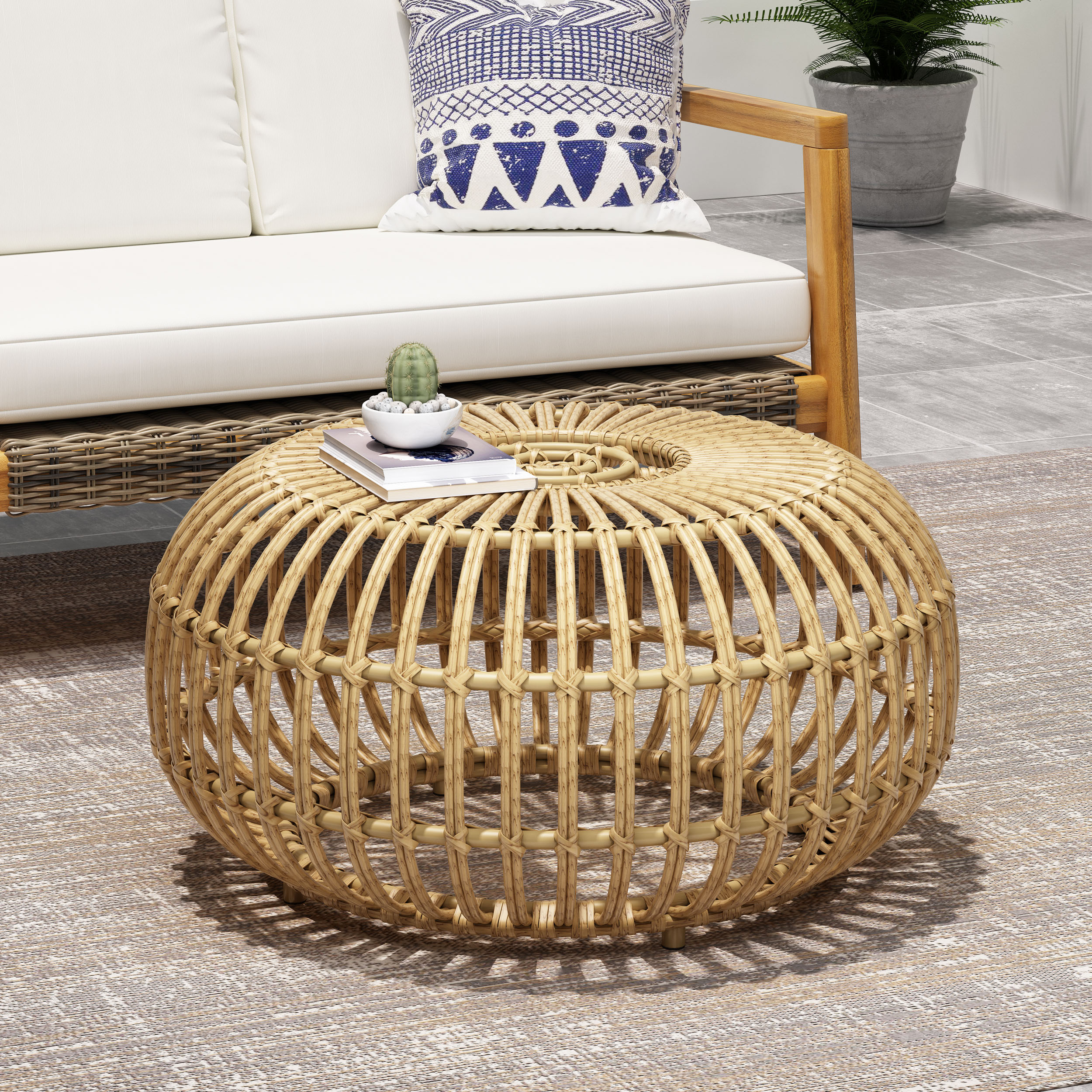 Light Brown Wicker Coffee Table - Outdoor Patio Table