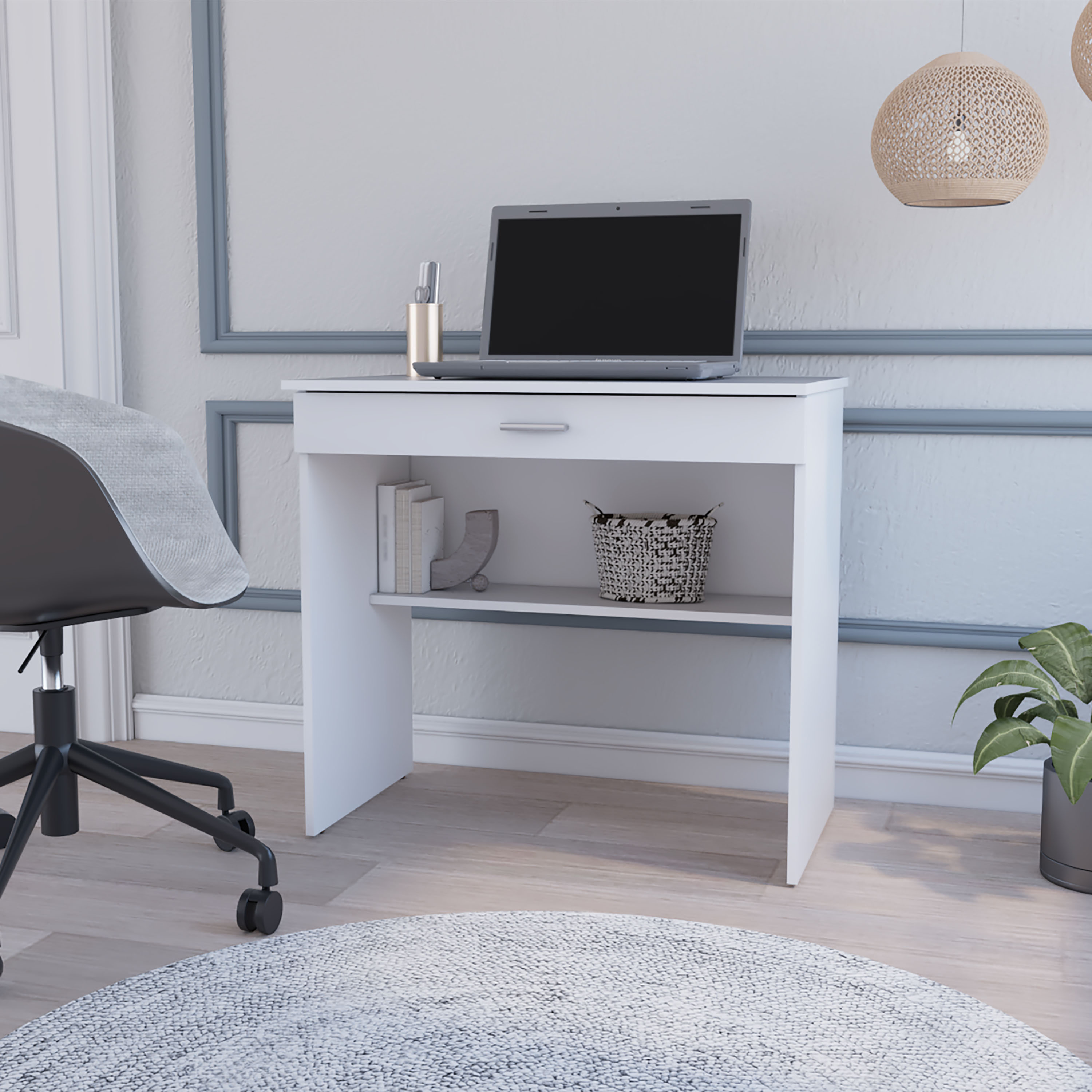 White Computer Desk with Storage Drawers - Office Table