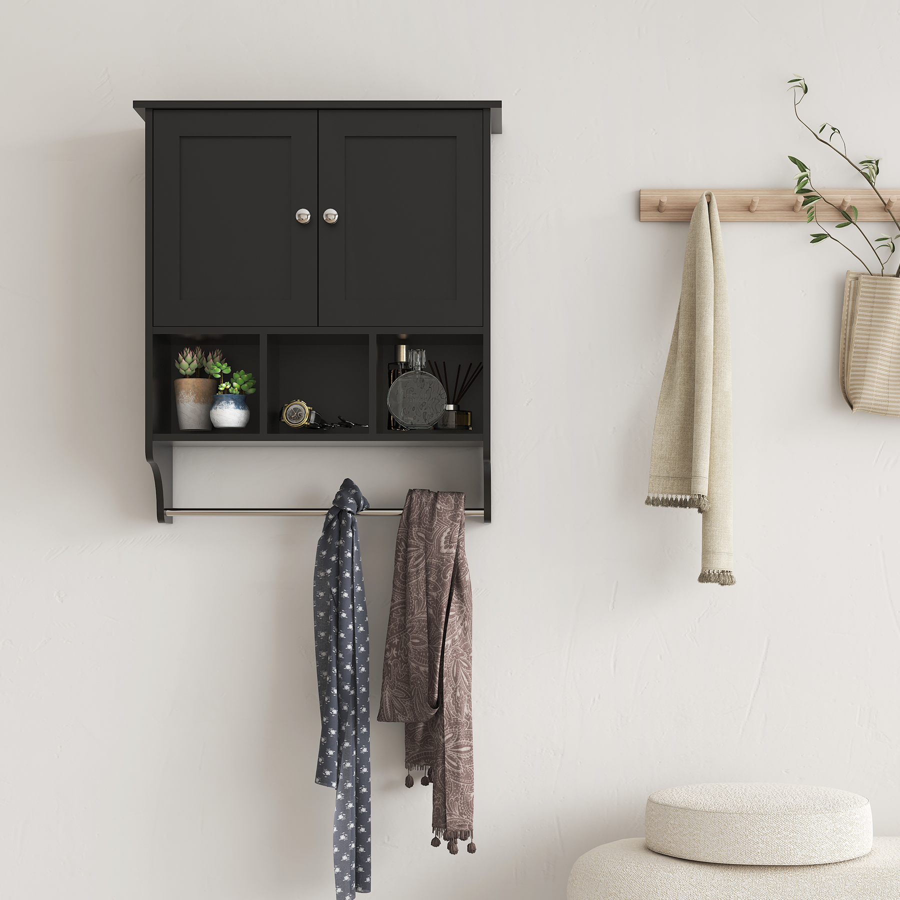 Black Medicine Cabinet with Towel Bar - 27.5" x 23.8"