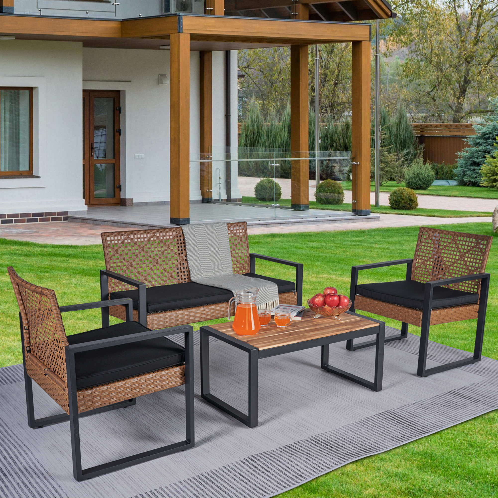 4 Piece Light Brown Patio Sectional Furniture Set