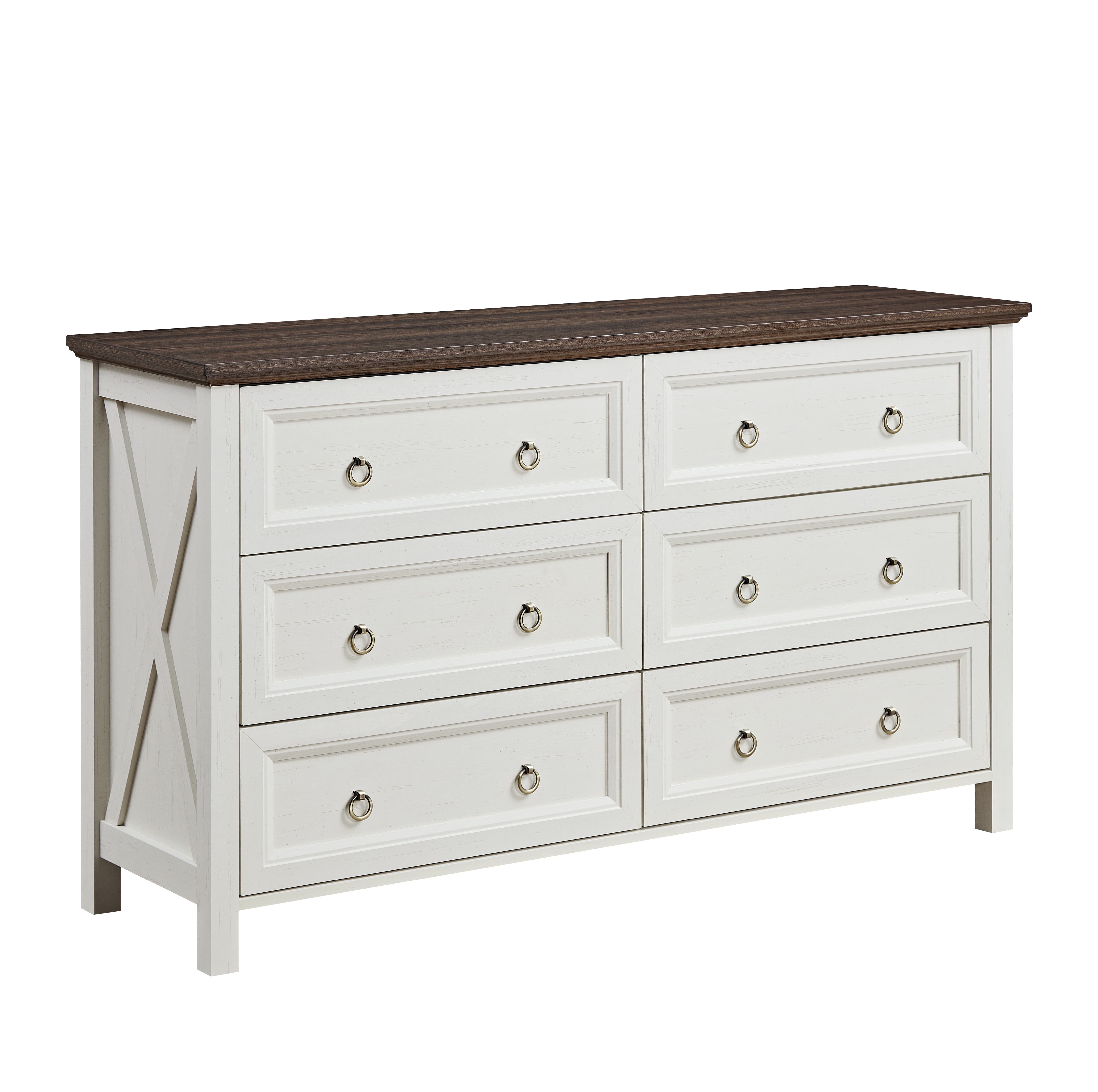 Walnut 6 Drawer Farmhouse Dresser - Rustic Bedroom Storage