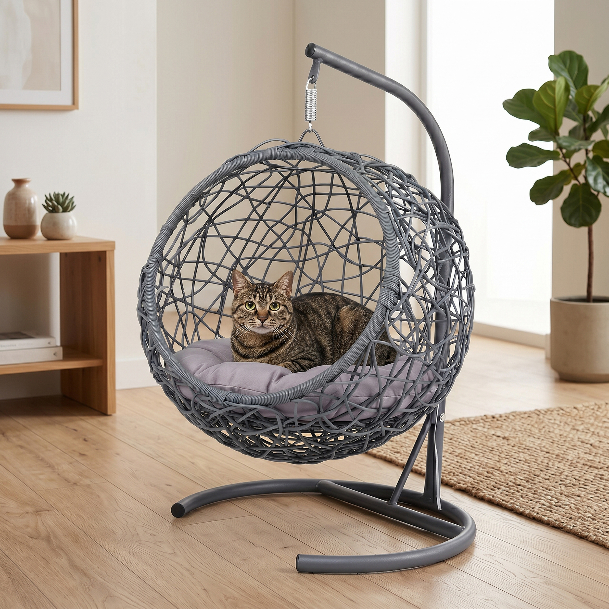 Gray Cat Hammock Bed with Stand - Outdoor & Indoor