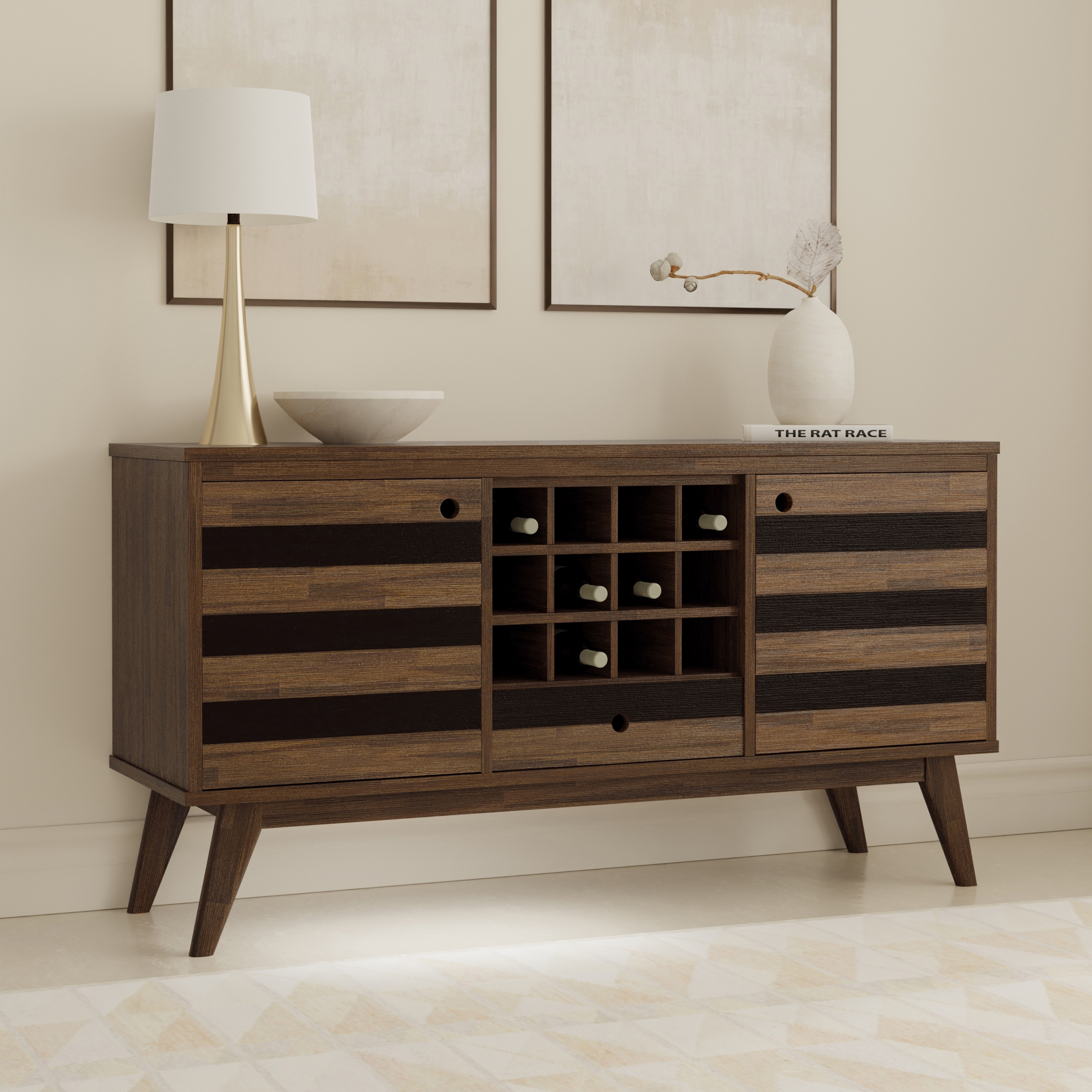60" Acacia Wood Sideboard with Wine Storage - Brown