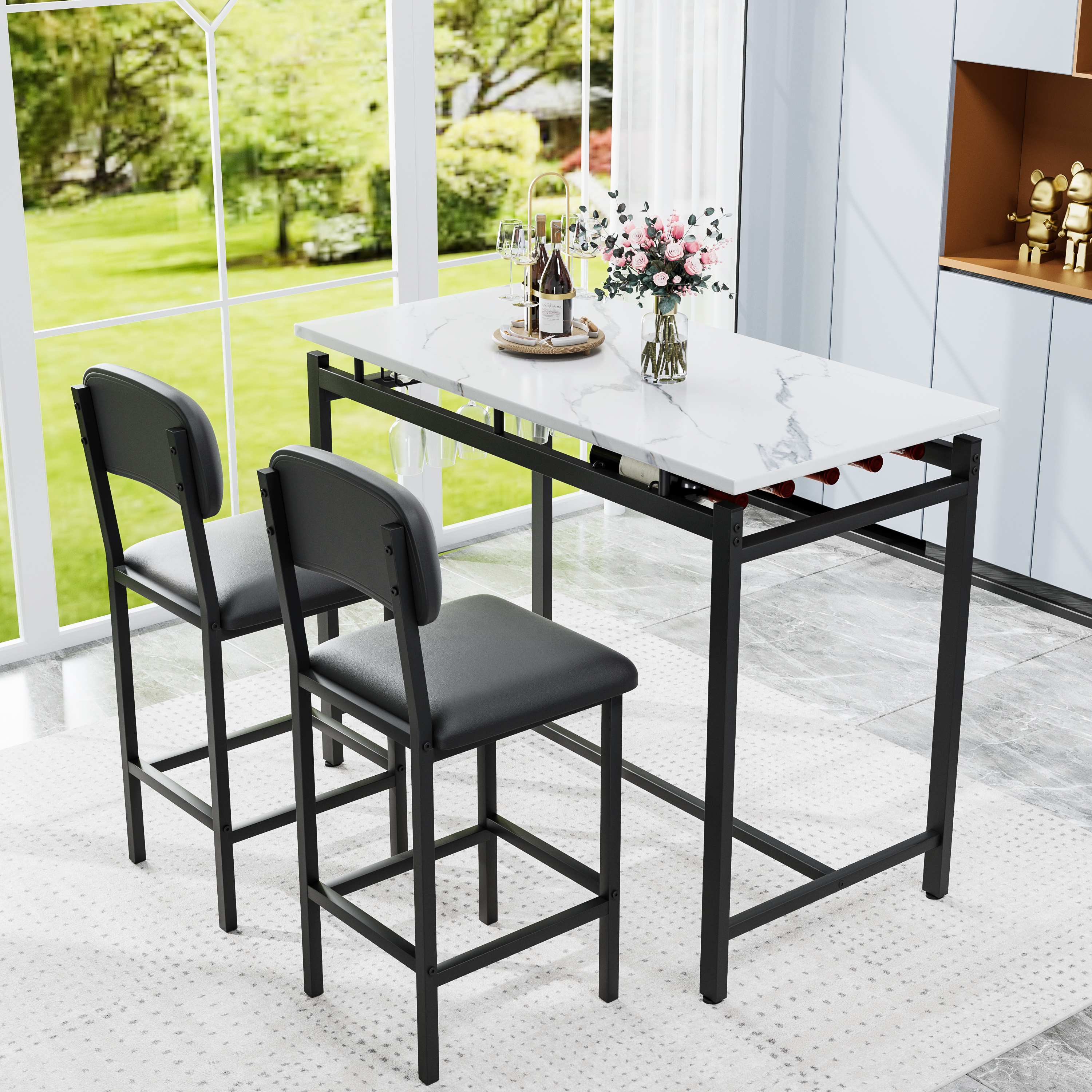 Black Dining Table Set - 2 Seat Kitchen Table
