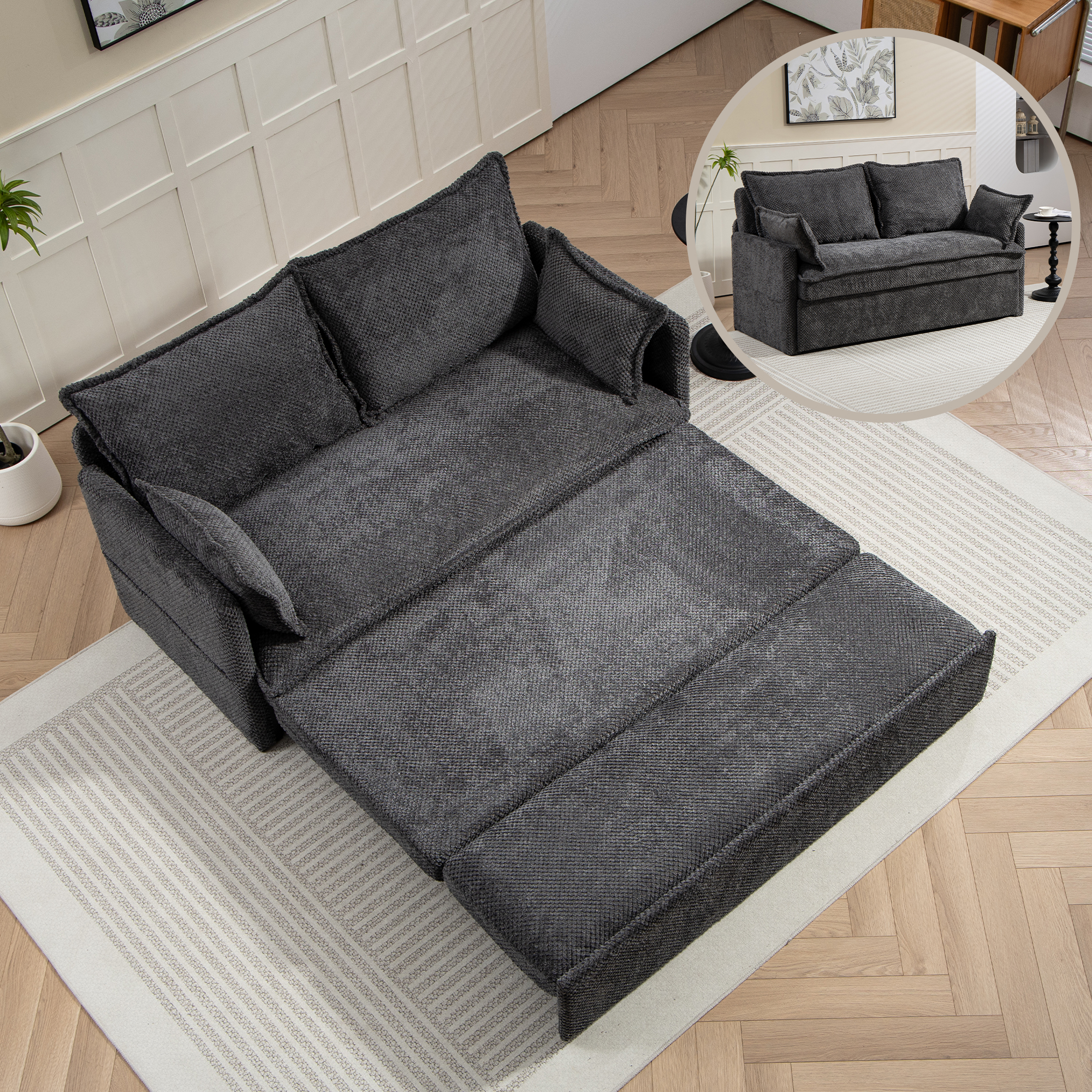 Grey Corduroy Sofa Bed - 2 Seat, 59.5" Sleeper