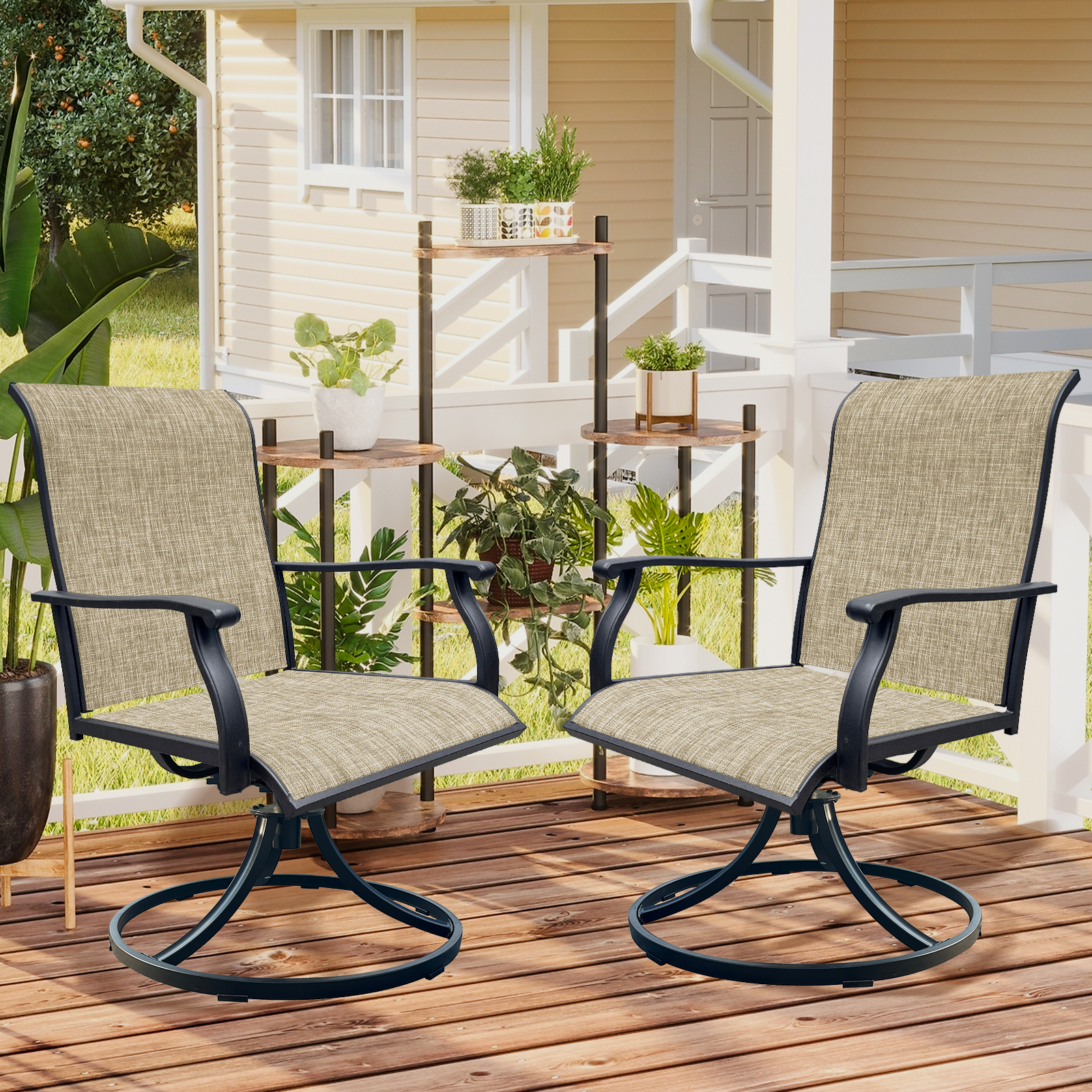 Black Brown Rocker Glider Patio Chairs Set of 2