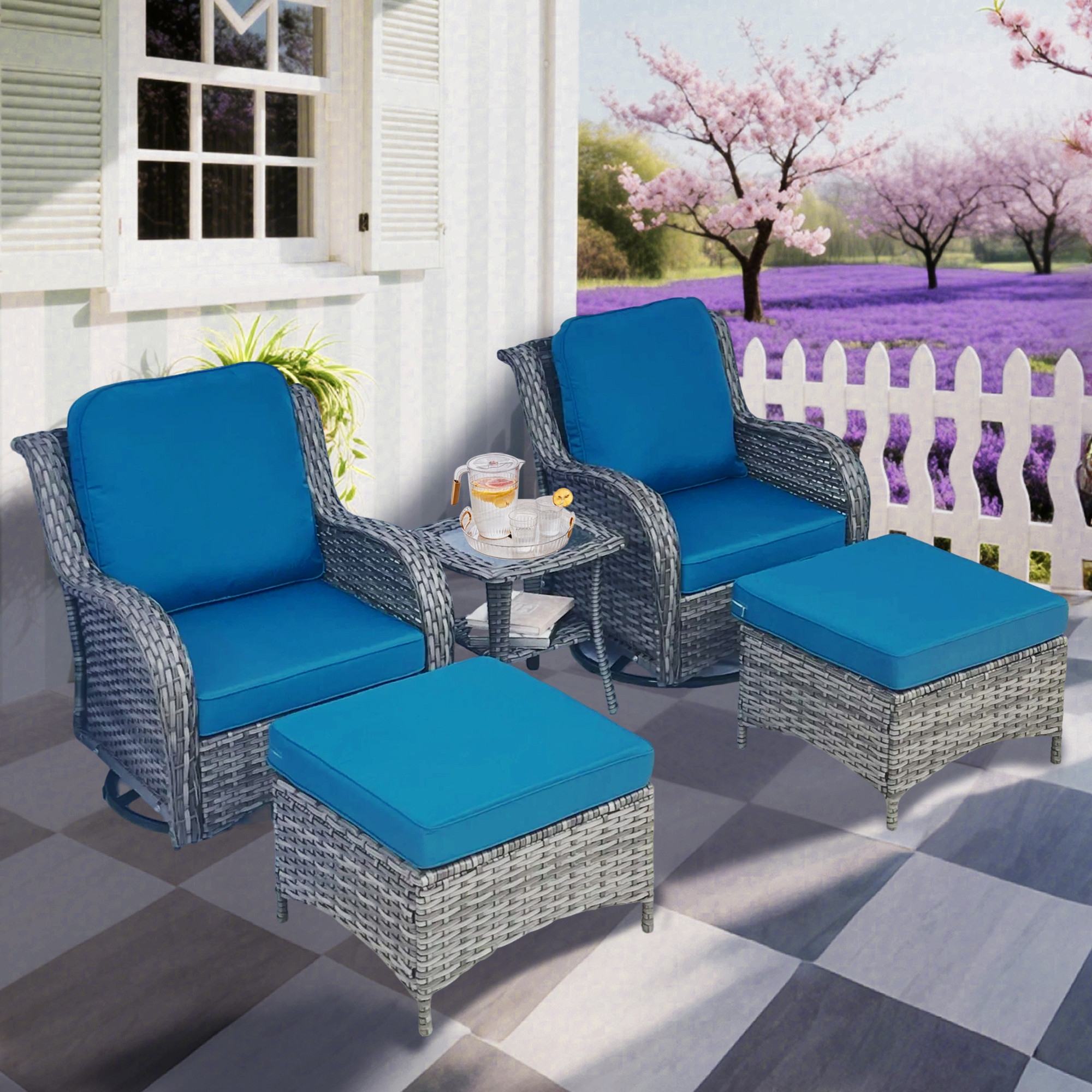 Blue Grey Outdoor Rocker Glider Set - 4 Seat Patio Furniture