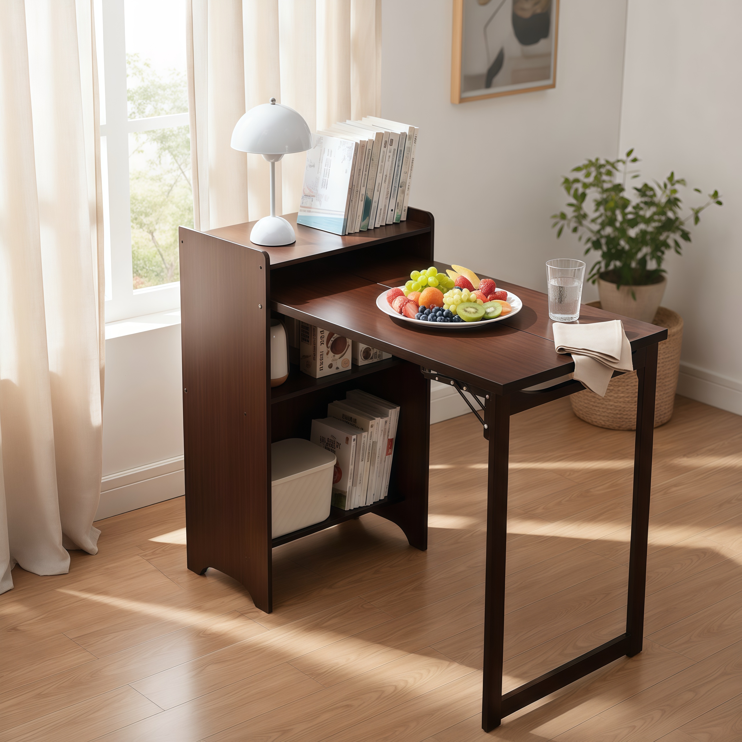 Walnut Bamboo Folding Desk - Small Space Computer Table
