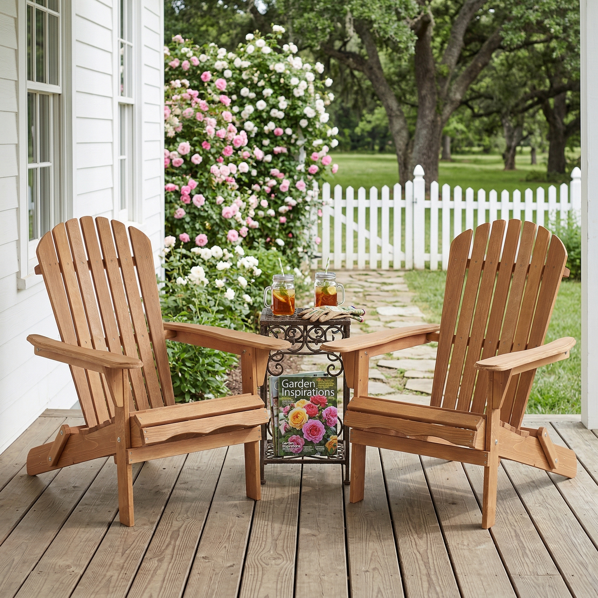 Light Brown Adirondack Chair Set of 2 - Folding Wood Patio Furniture