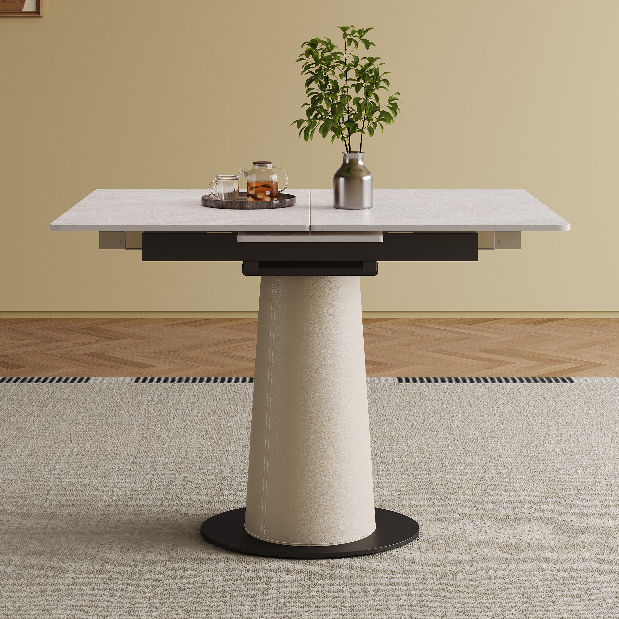 Expandable White Dining Table - Sintered Stone Kitchen Table