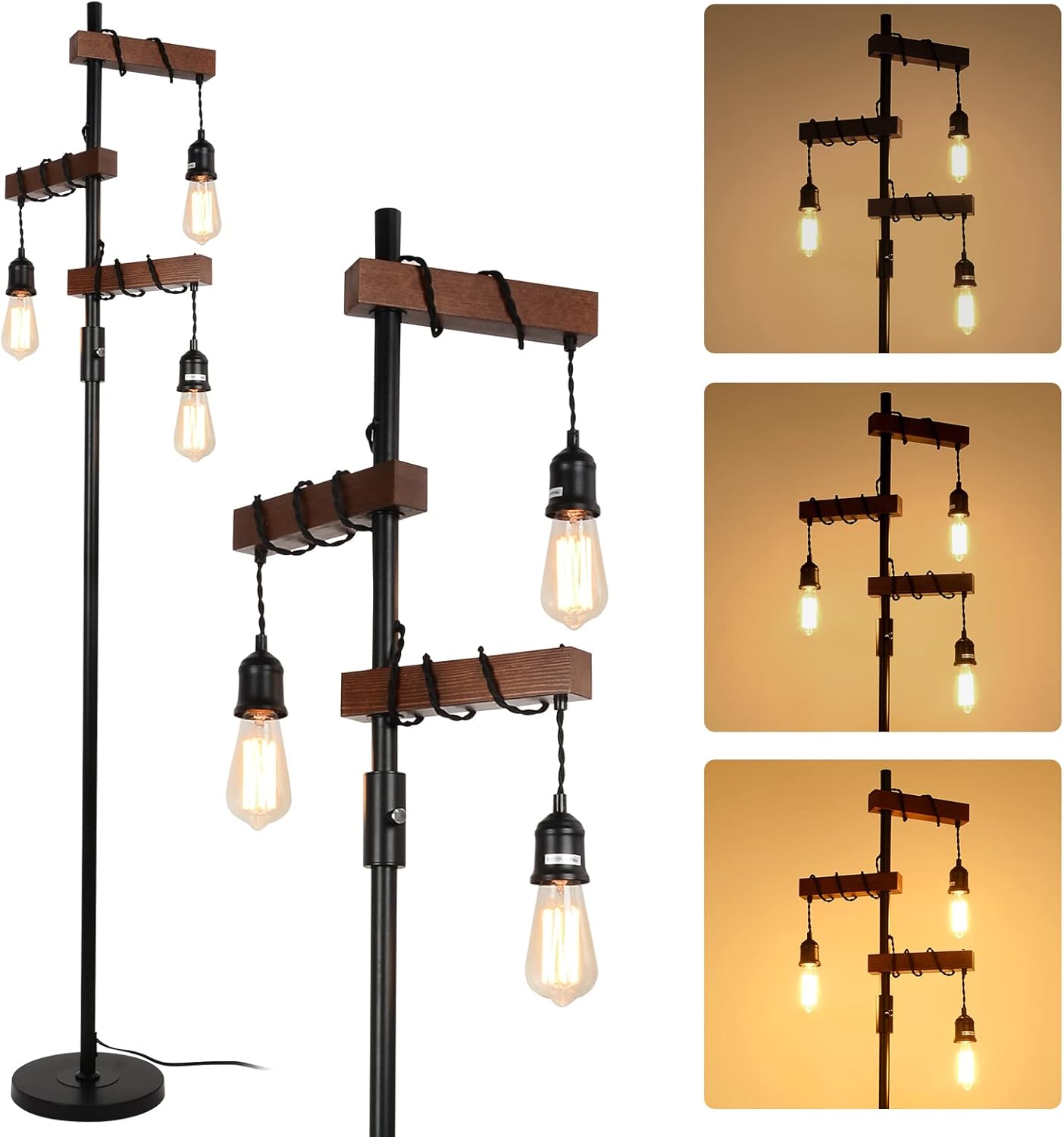 3-Head Farmhouse Floor Lamp - Wood & Metal