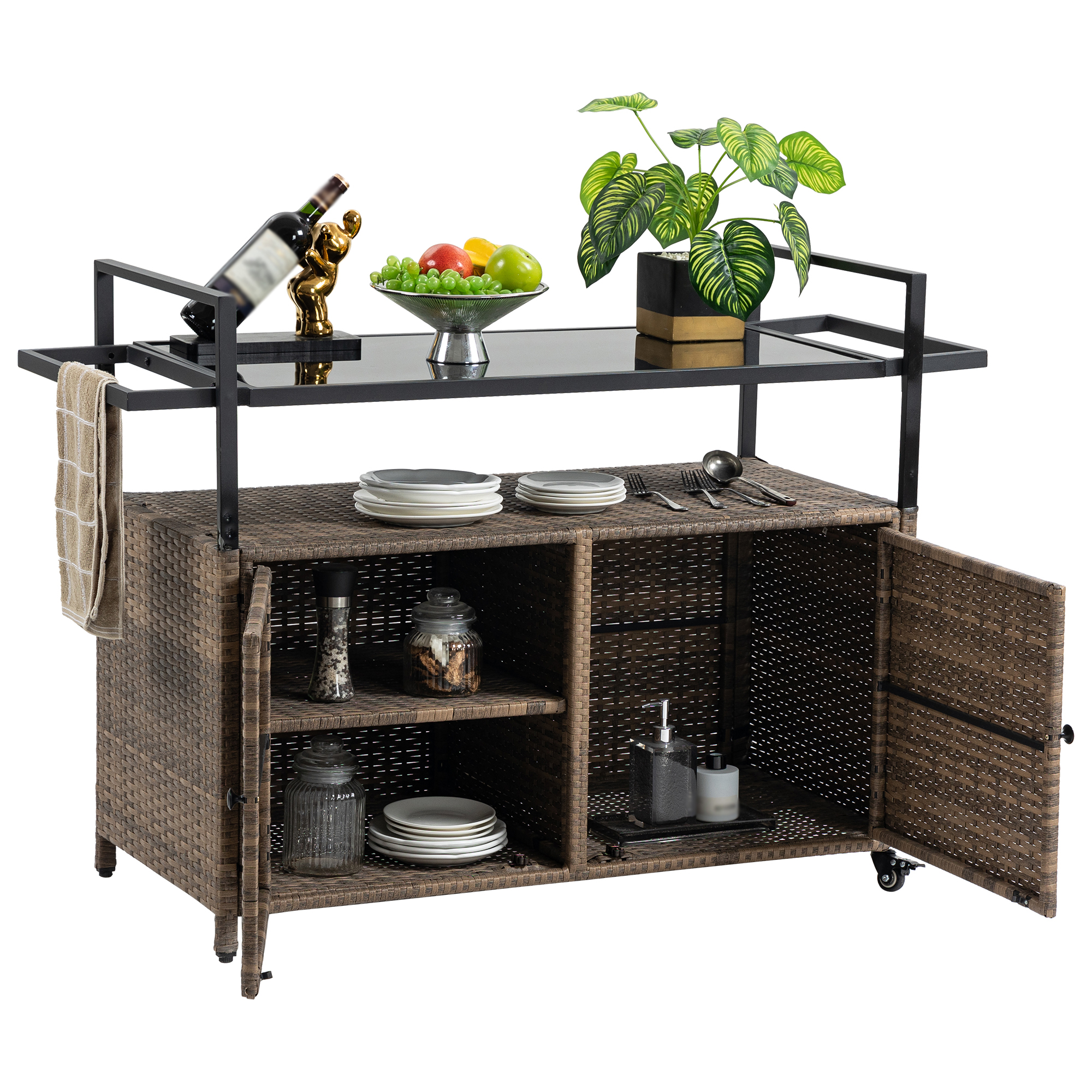 Light Brown Steel Bar Cart Outdoor Serving Cart