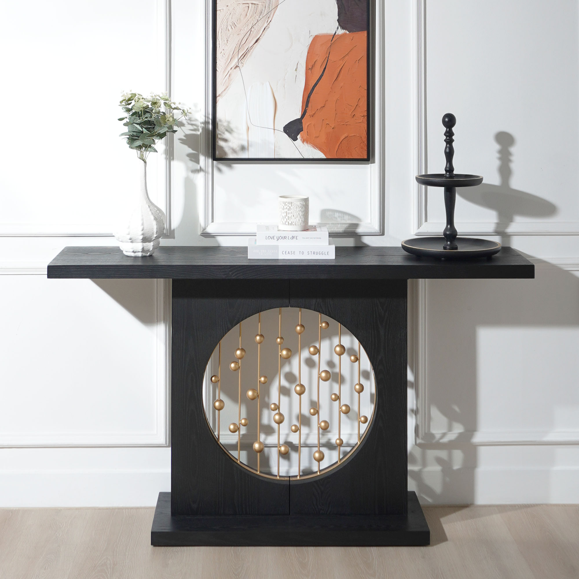 Multi-Color Modern Black Console Table with Gold Accent