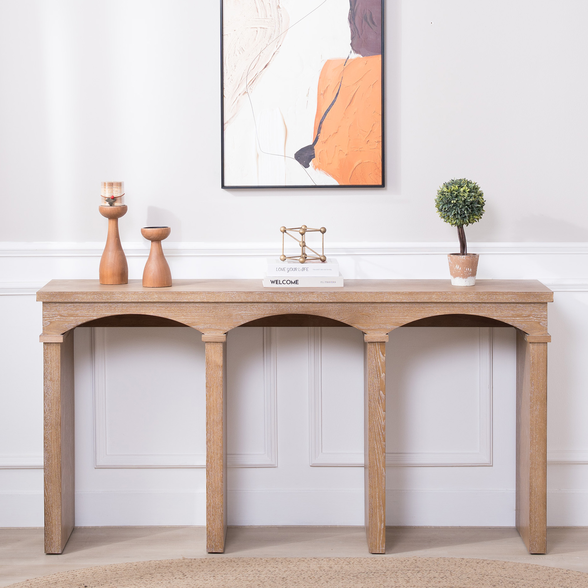 60" Natural Wood Entryway Table - Arch Console Table