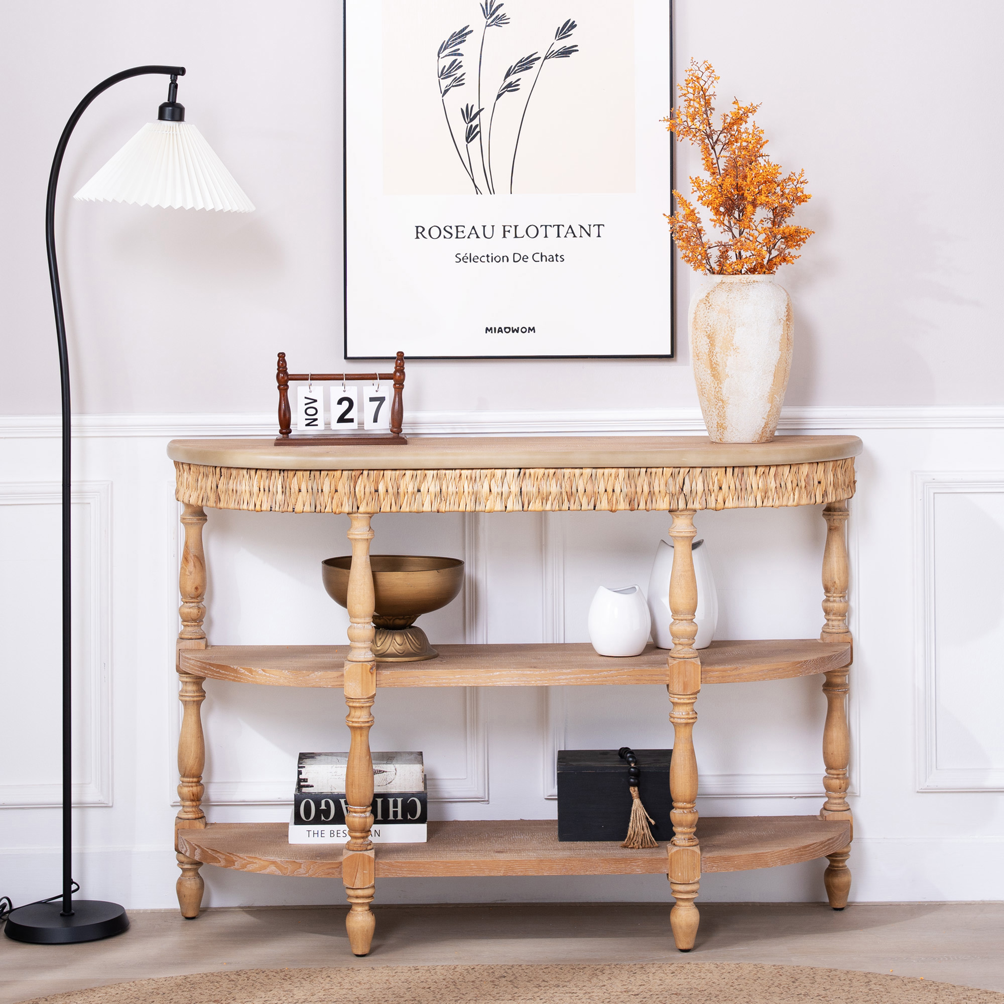 Natural Wood Console Table - 49" Oval Storage Table