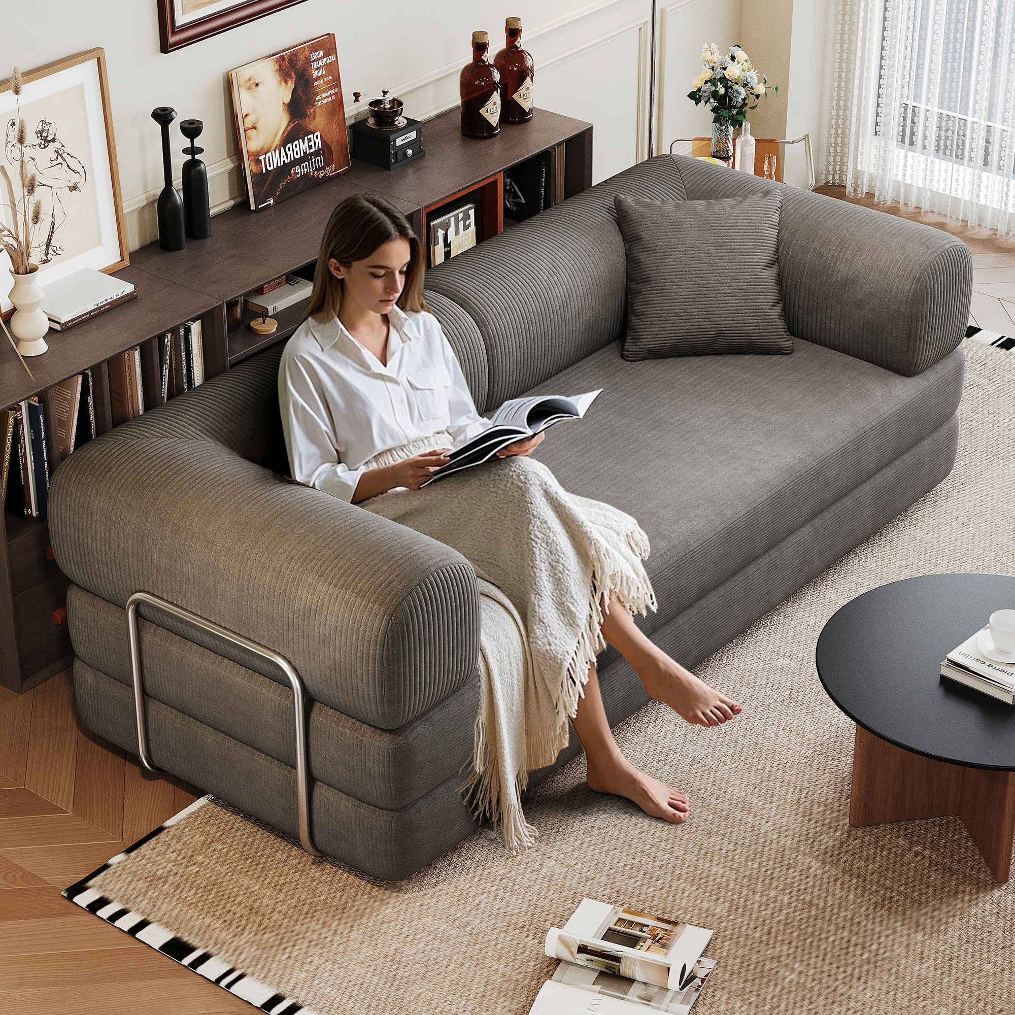 Grey Fabric Sofa Bed - 78.8" Modular Sectional