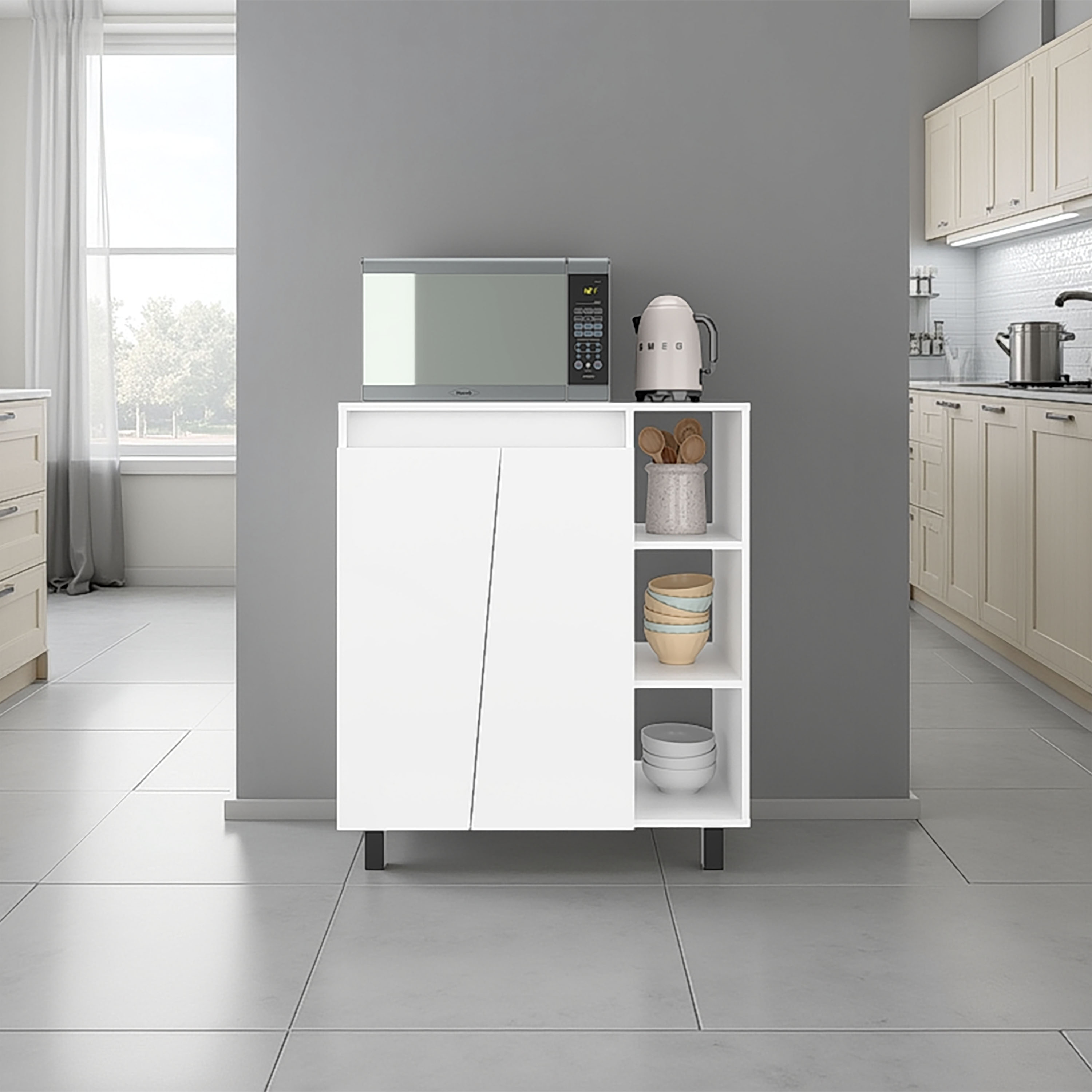 White Modern Kitchen Sideboard Cabinet with Storage