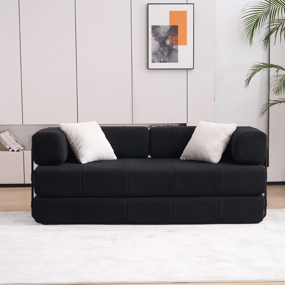 Black Corduroy 3 Seat Sofa Bed Convertible Couch for Living Room