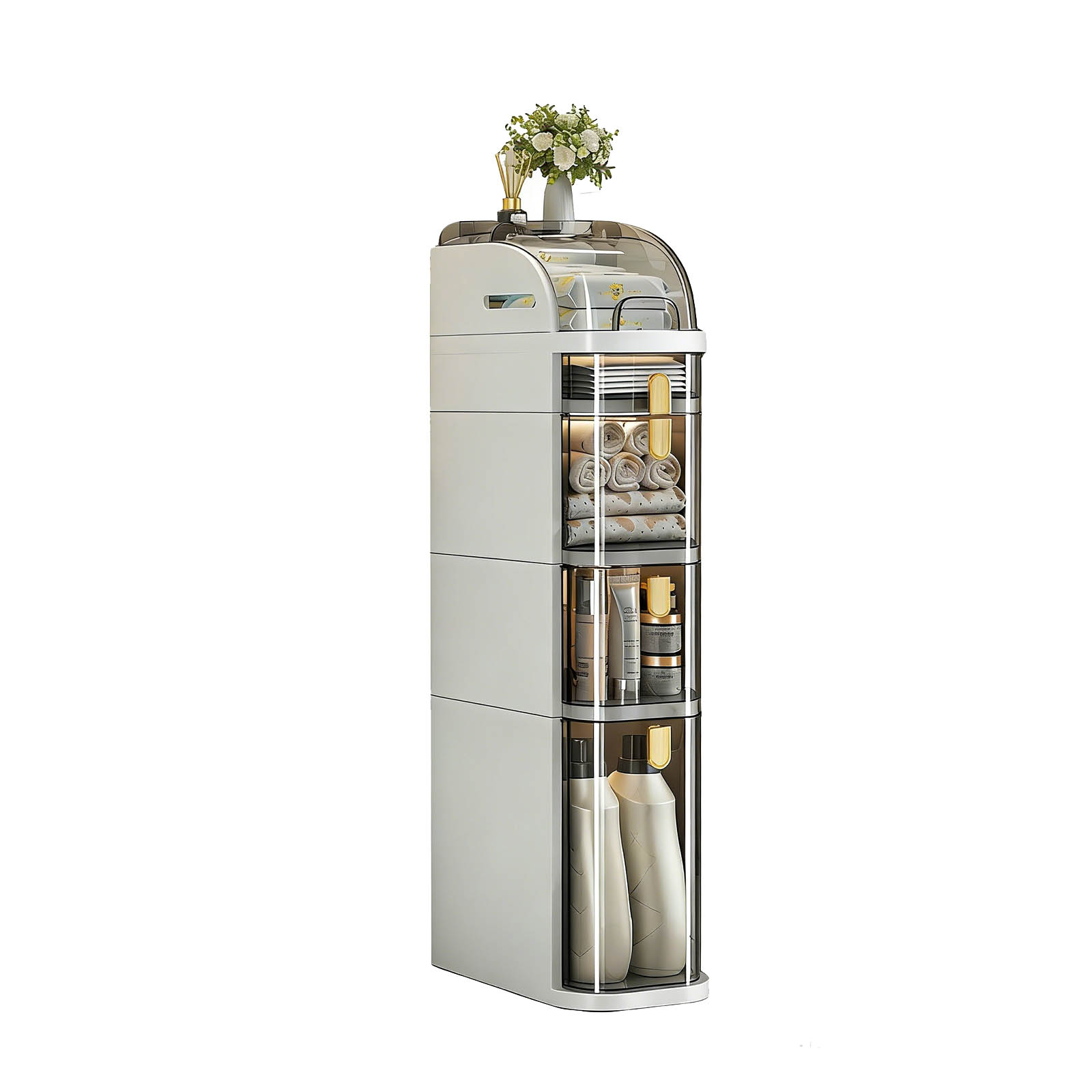 White 5-Tier Narrow Bathroom Storage Cabinet - Mobile & No Assembly