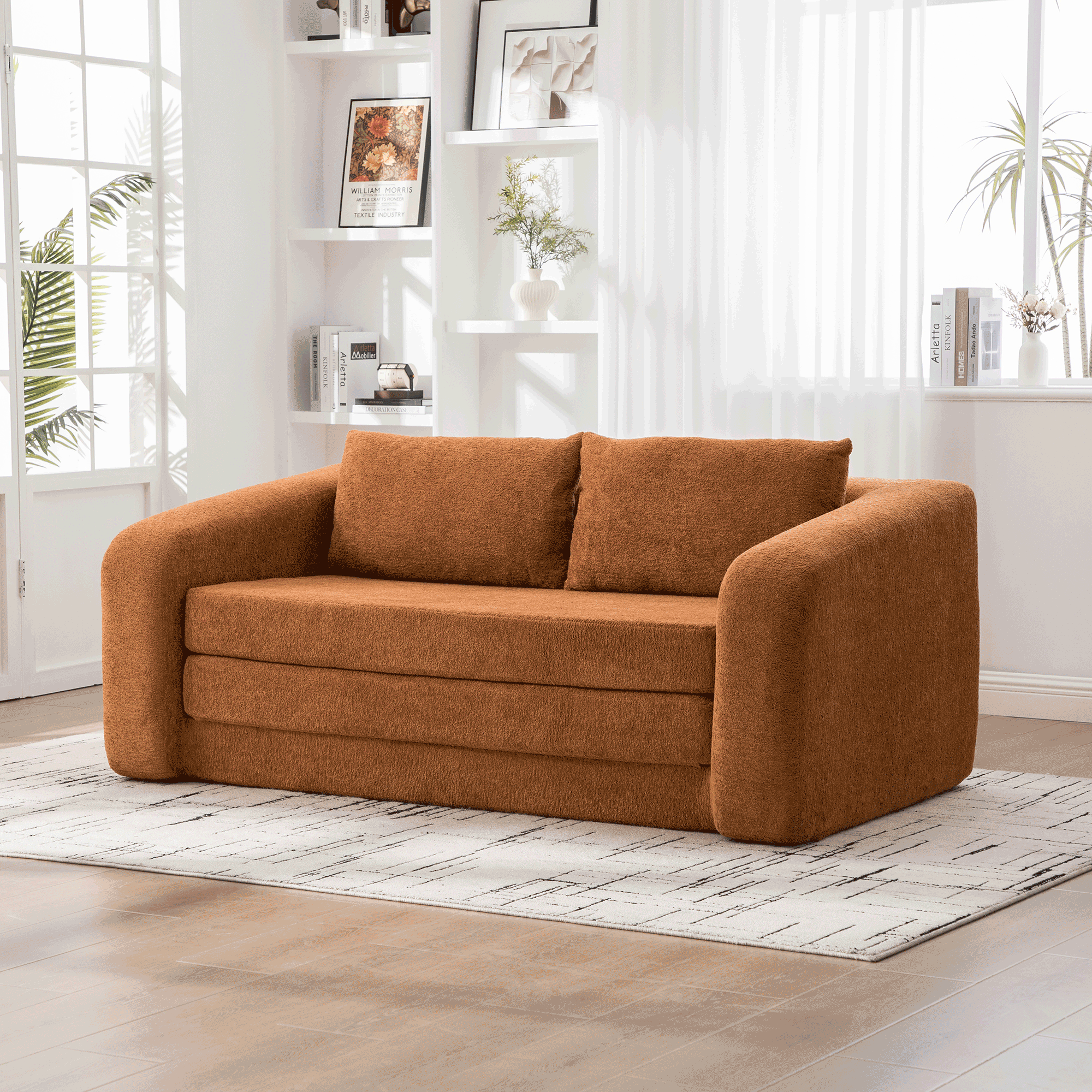 Orange Chenille Sofa Bed - 71" Loveseat Sleeper