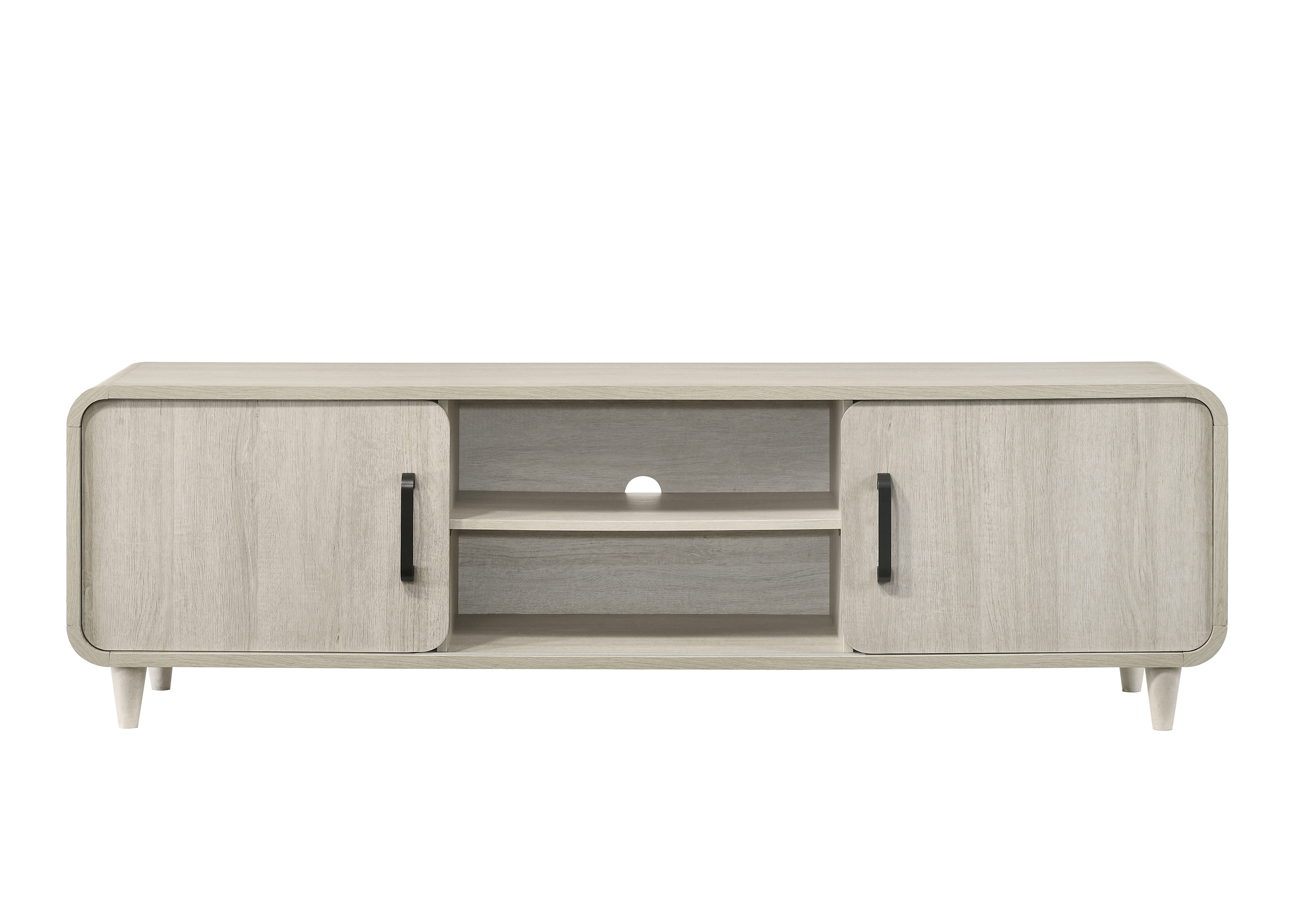 Antique White Mid-Century TV Stand with Shelves