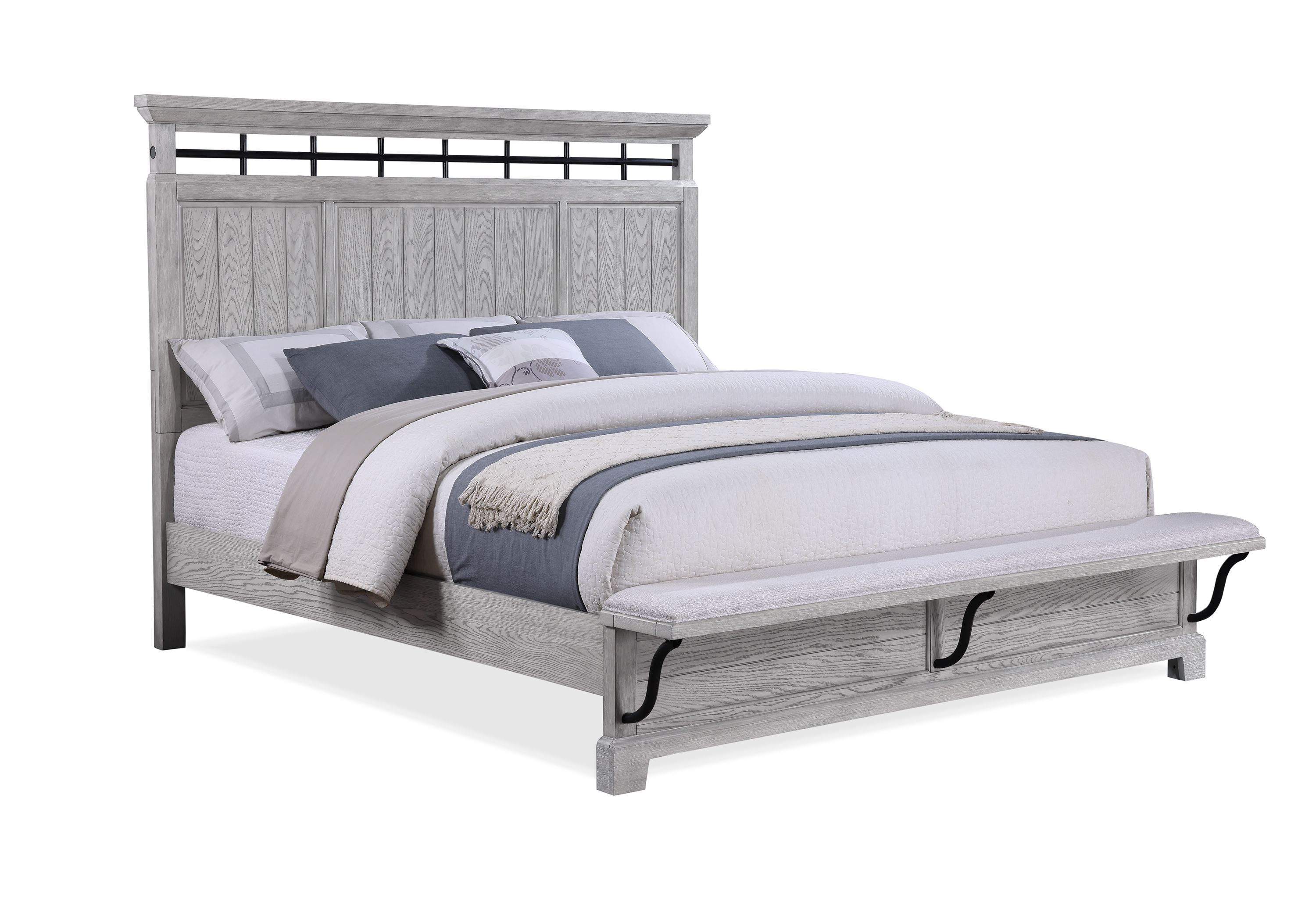 Queen Gray Wood Bed Frame - Contemporary Panel Bed