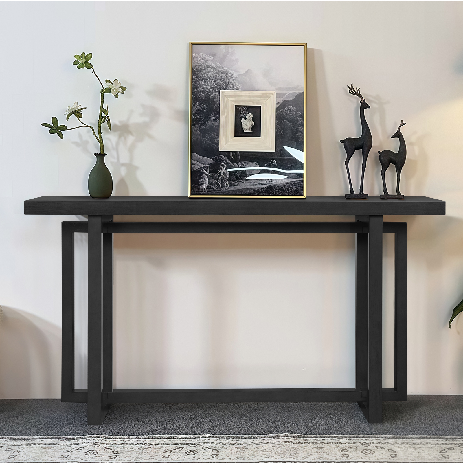 59 Inch Narrow Black Console Table for Hallways