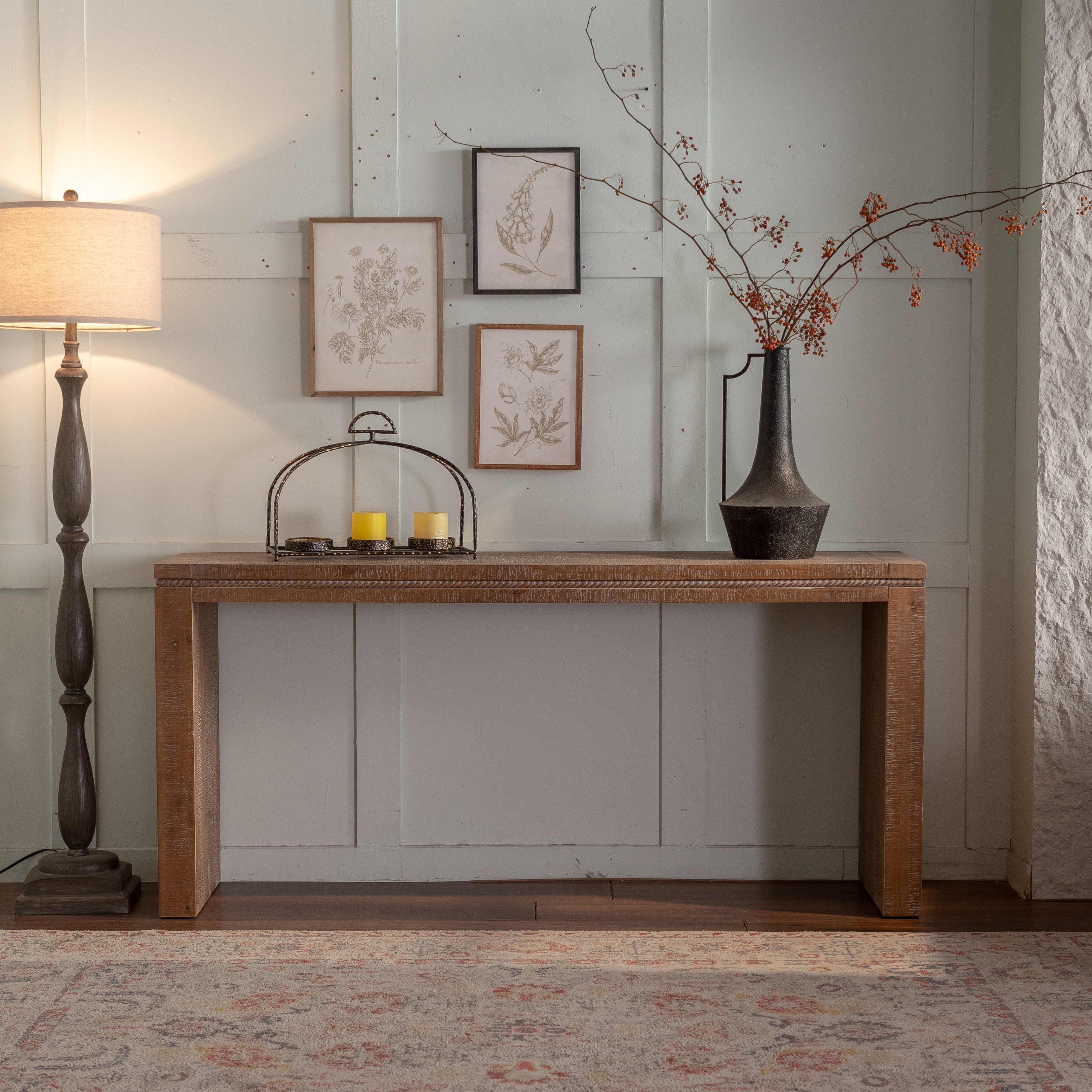 63.78" Rustic Farmhouse Console Table - Natural Wood