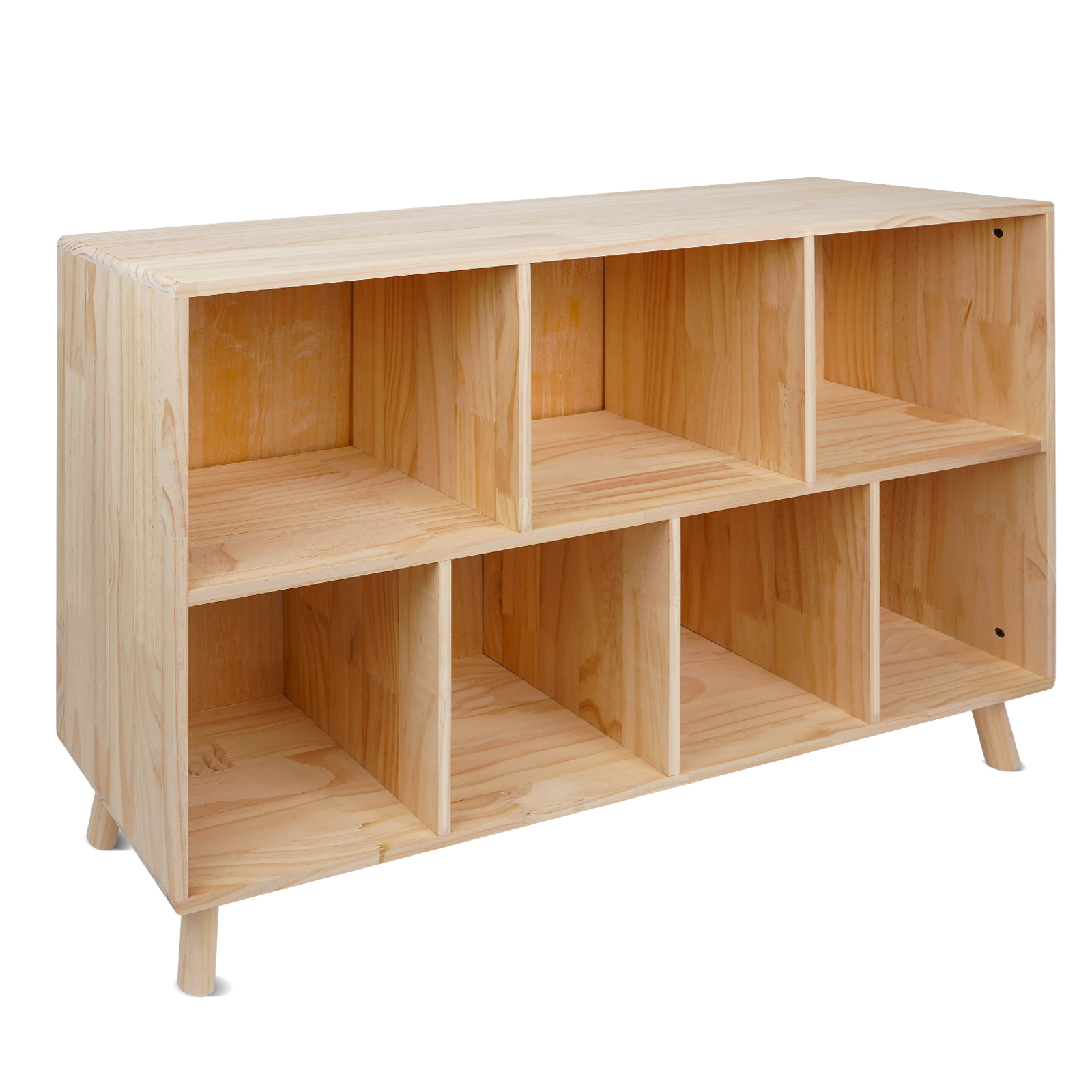 7-Compartment Pine Wood Storage Cabinet - Kids Room Organizer