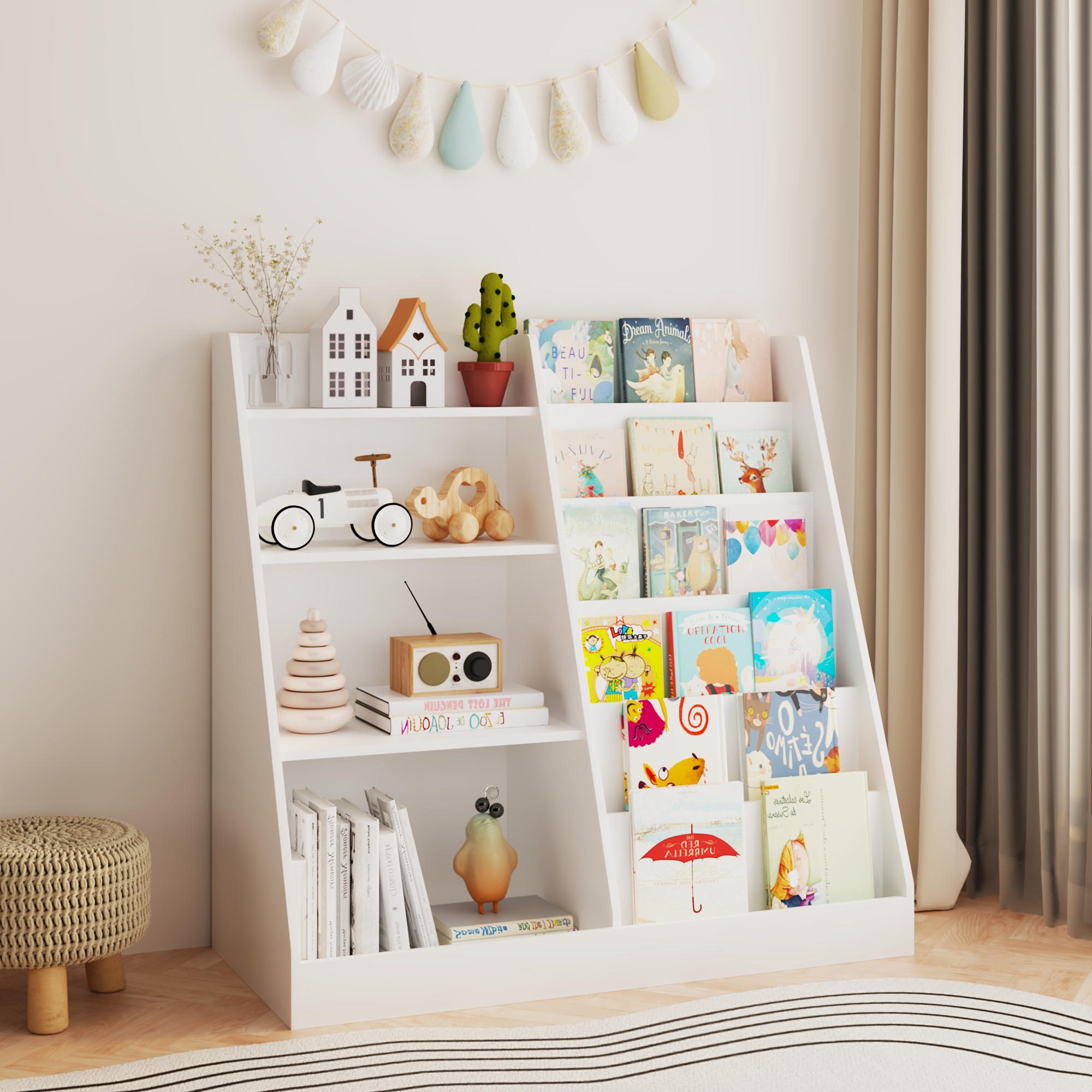 White Kids Bookshelf - 4 Tier Storage